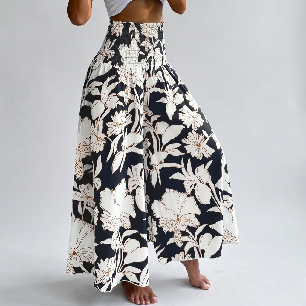 High Rise Boho Printed Wide Palazzo Pants For Women Summer Wear