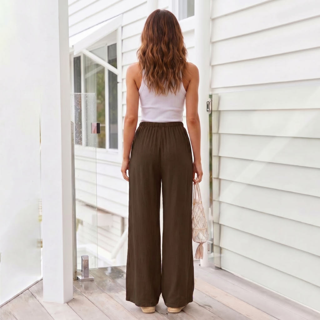 Summer Wide Flowy Beach Palazzo Pants With Pockets For Women