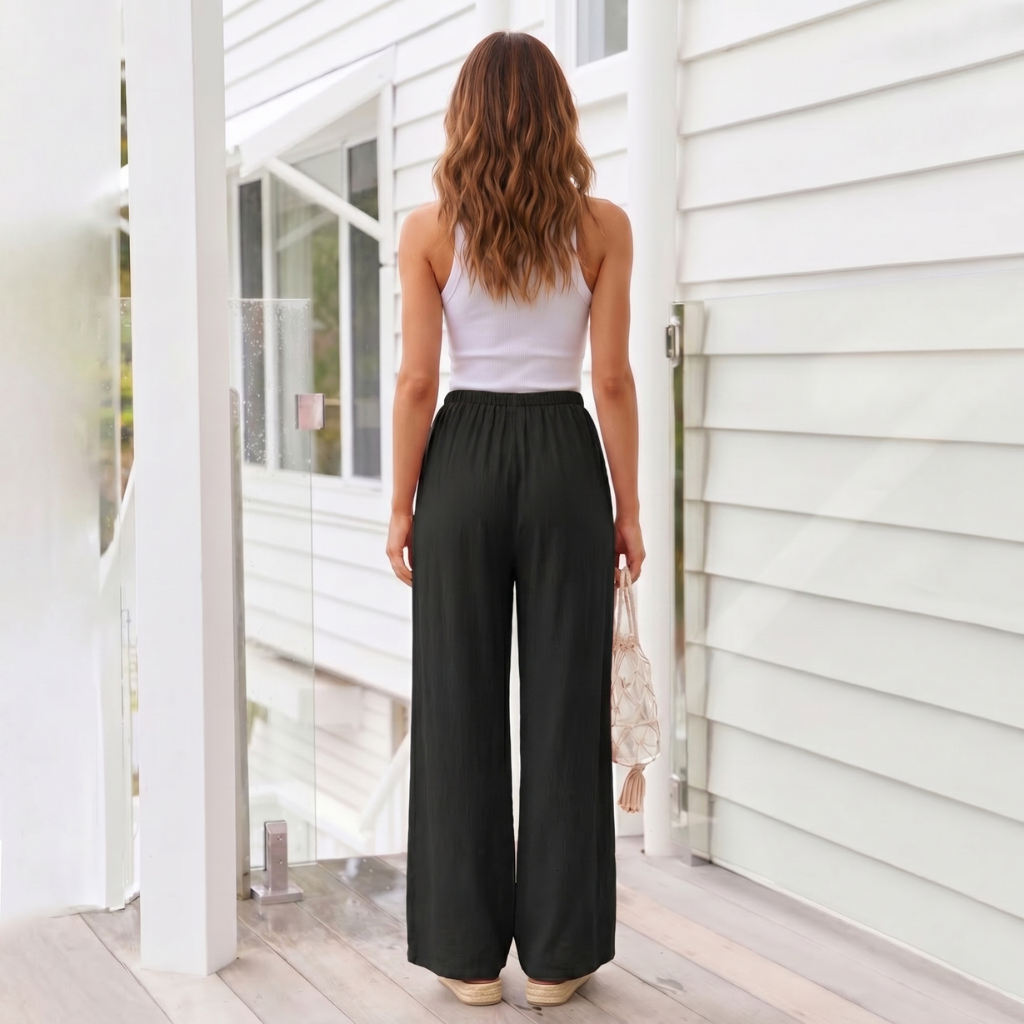 Summer Wide Flowy Beach Palazzo Pants With Pockets For Women