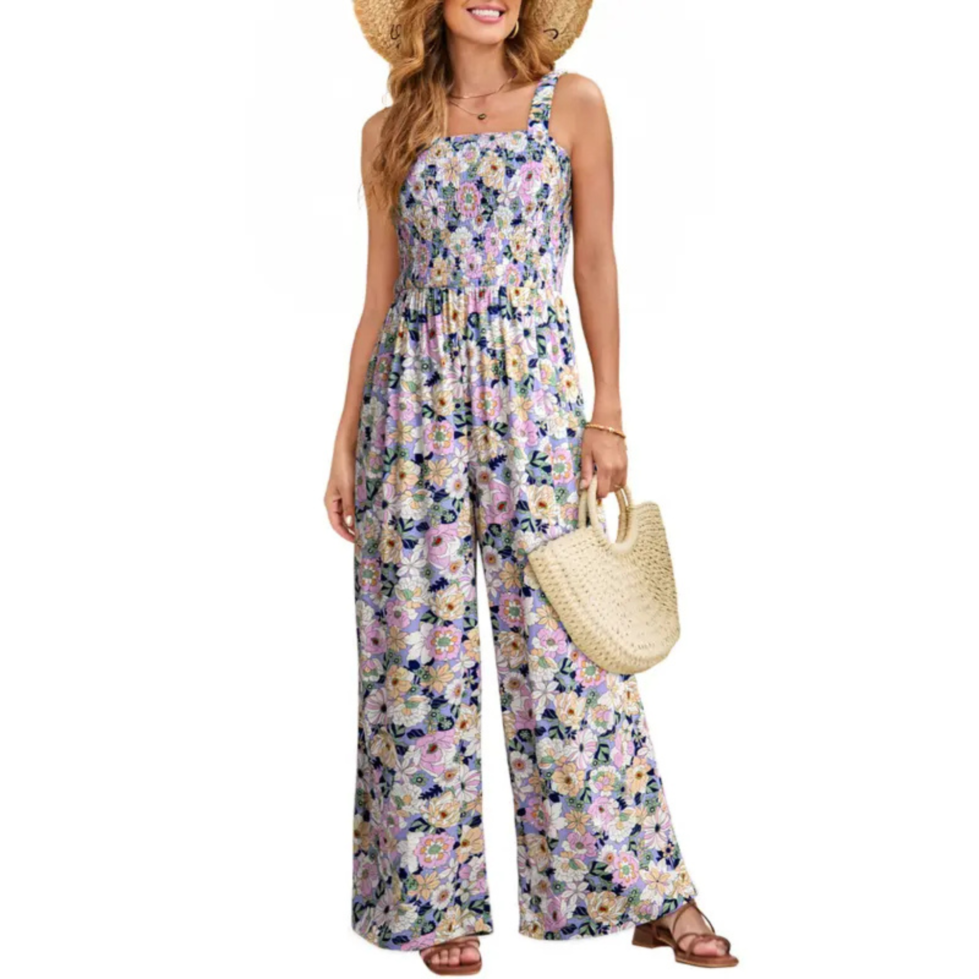 Summer 2 Piece Wide Pant Set for WomenCasual Loose Sleeveless Printed Jumpsuit For Women - Image 3