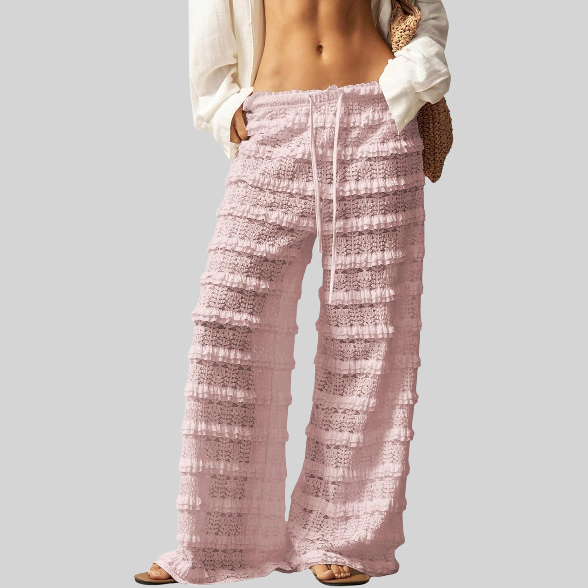 Lace Ruffle Mesh Layered Bathing Suit Pants Beach For Women