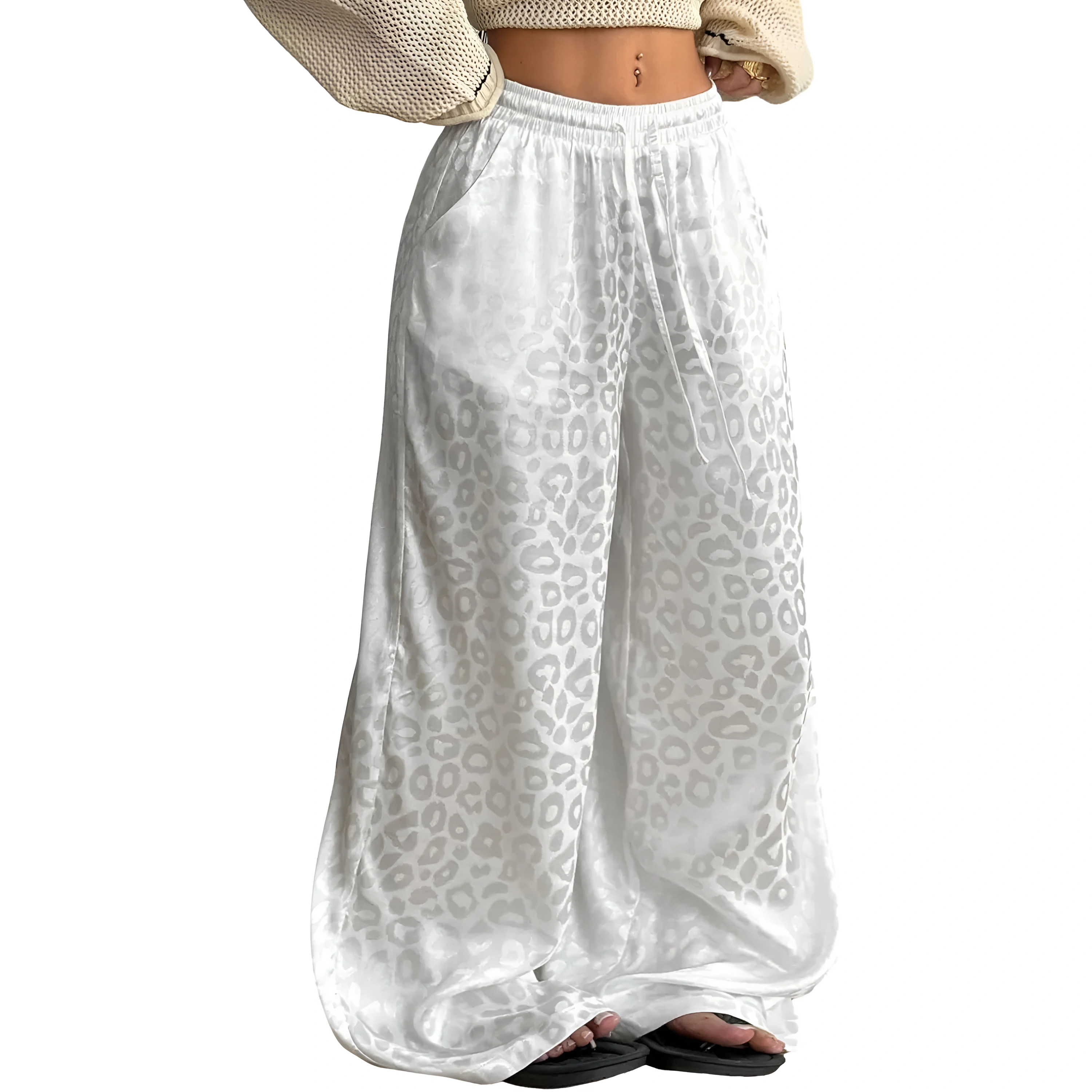 Boho Linen Wide Palazzo Drawstring Pants for Women