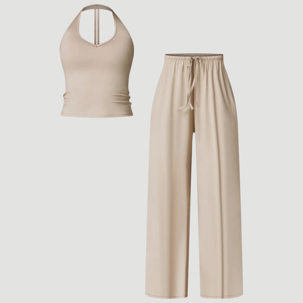 Crop Tank Top And Wide Fit Trouser Set For Women
