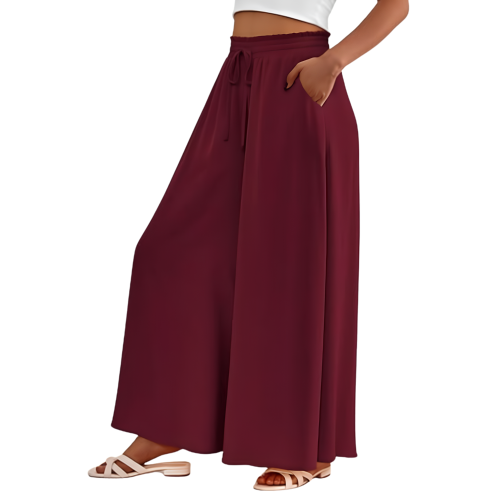 Summer Palazzo Pants With Elastic Fit And Flowy Pockets For Women