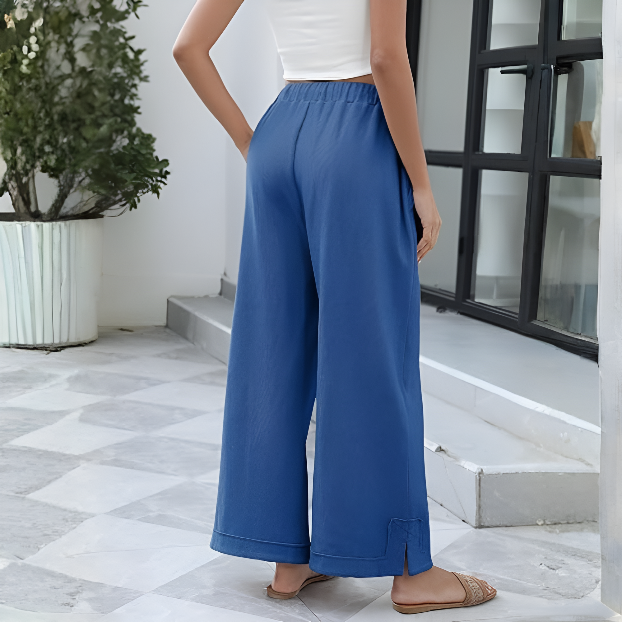 [Copy]High Waist Cropped Wide PantsLoose Fit Drawstring Wide Trousers - Image 18