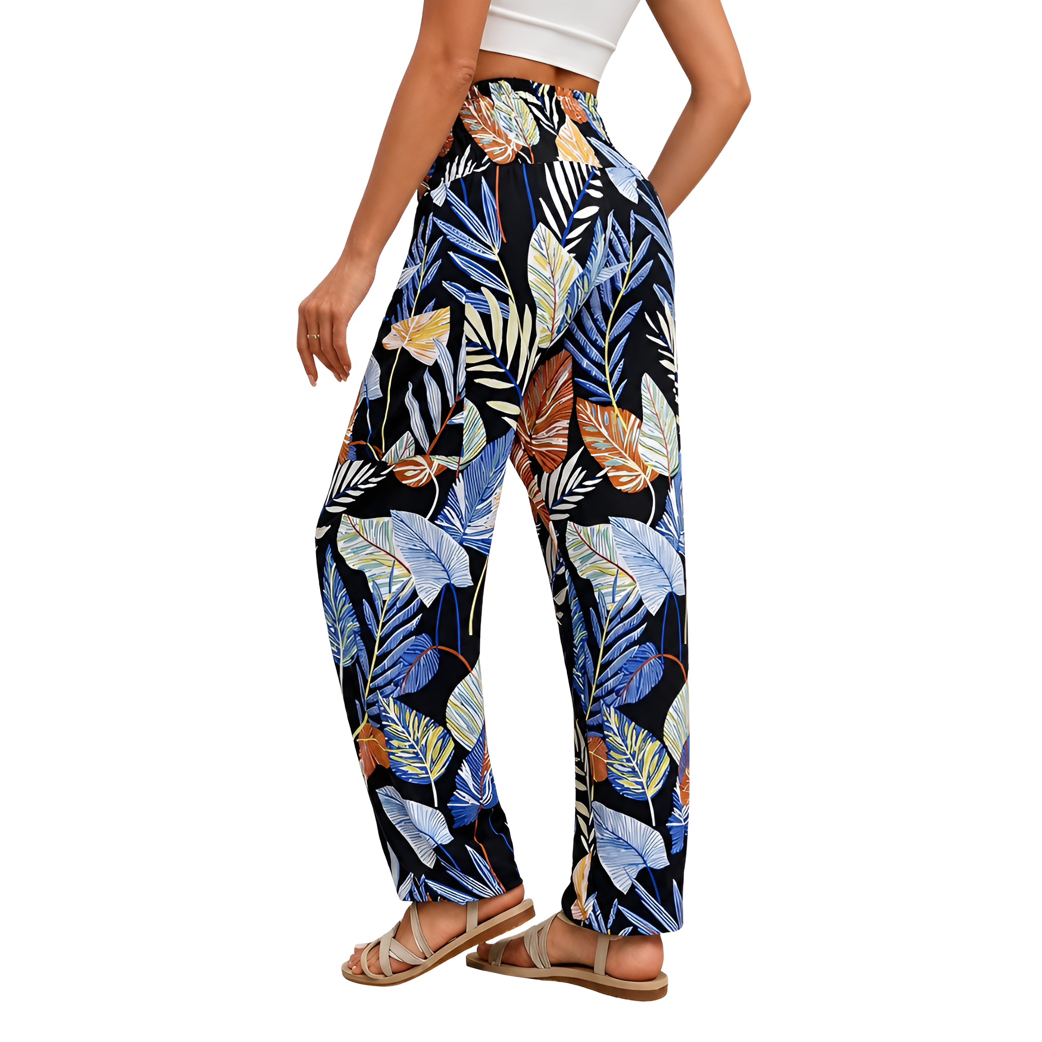 High Rise Printed Yoga Boho Pants With Pockets For Women