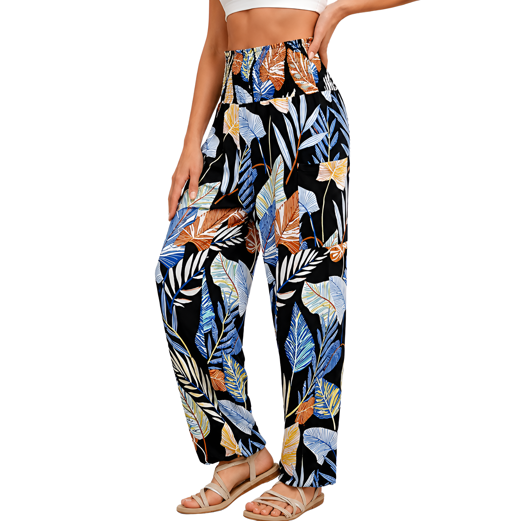 High Rise Printed Yoga Boho Pants With Pockets For Women
