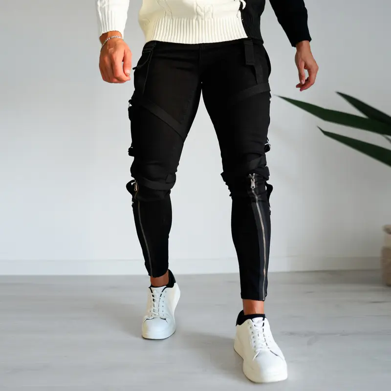  Hip Hop Tapered Slim Fit Zipper Jeans For Men