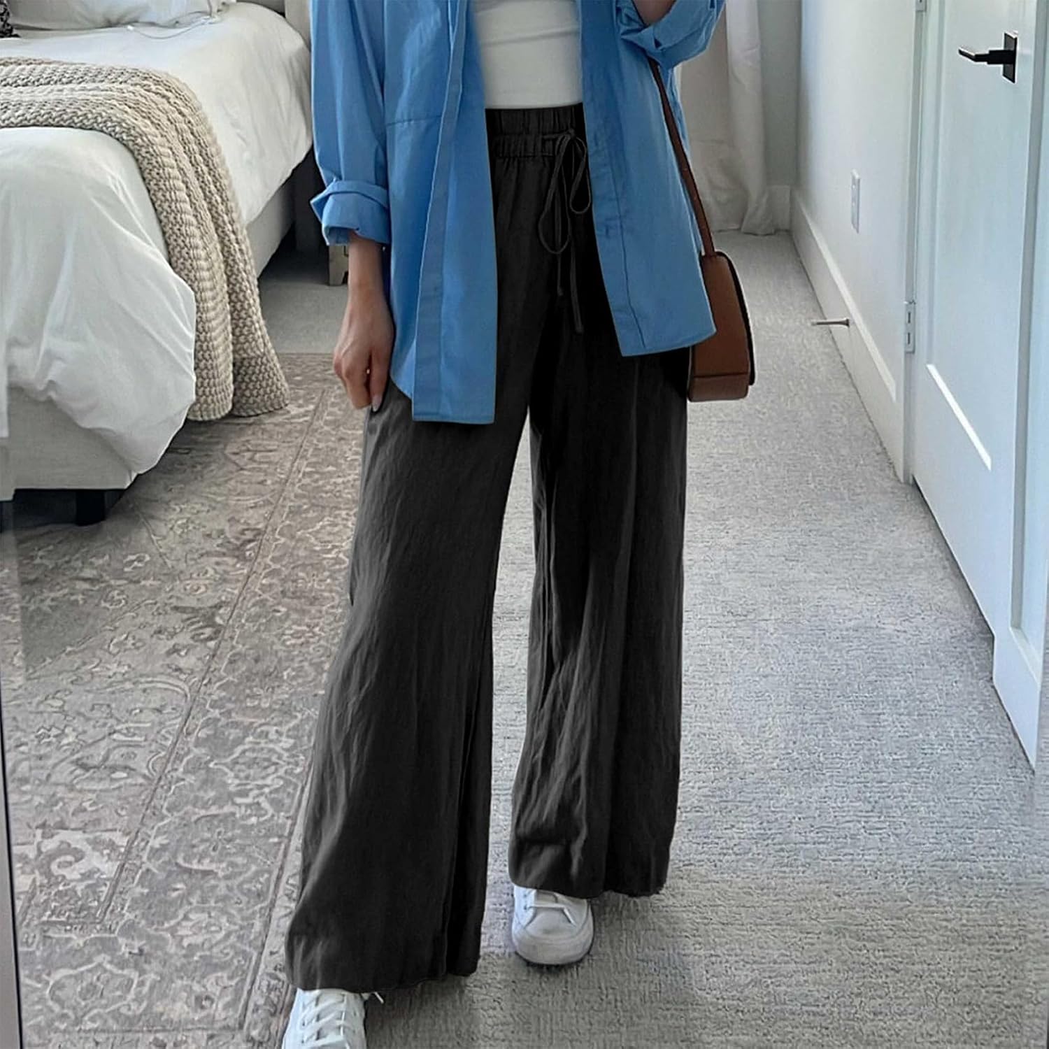 Casual Wide Palazzo Pants With Drawstring For Women
