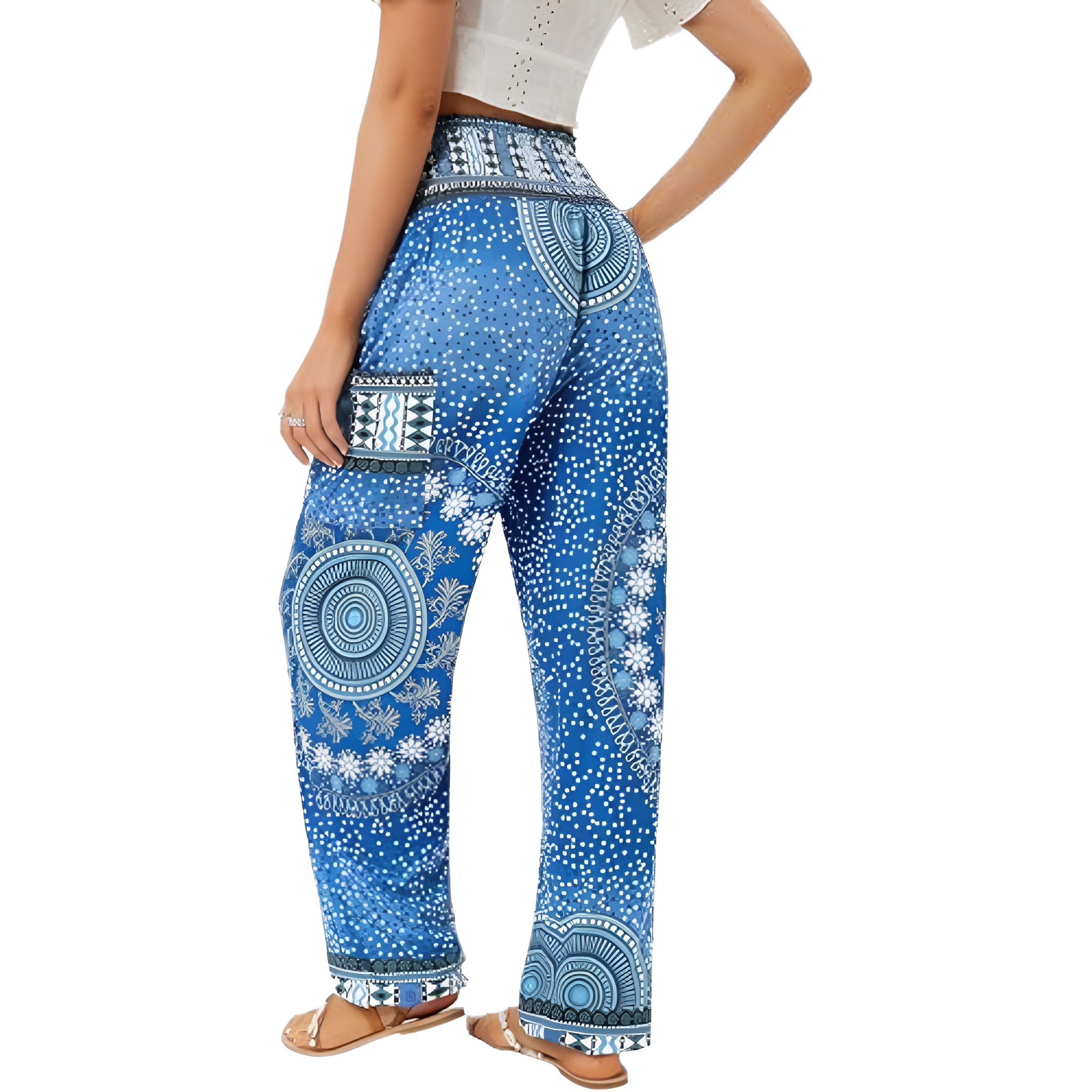 High Rise Printed Yoga Boho Pants With Pockets For Women