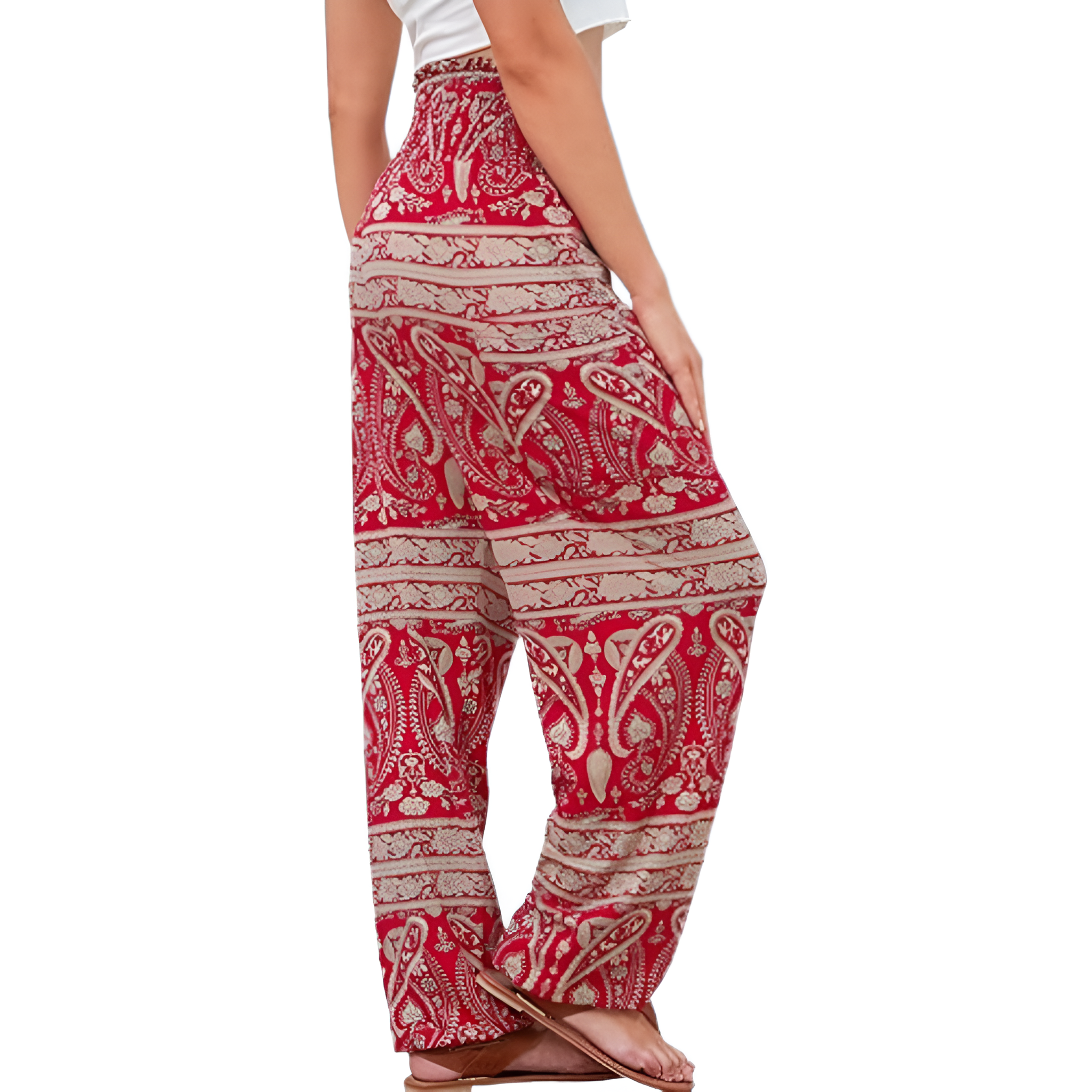 High Rise Printed Yoga Boho Pants With Pockets For Women