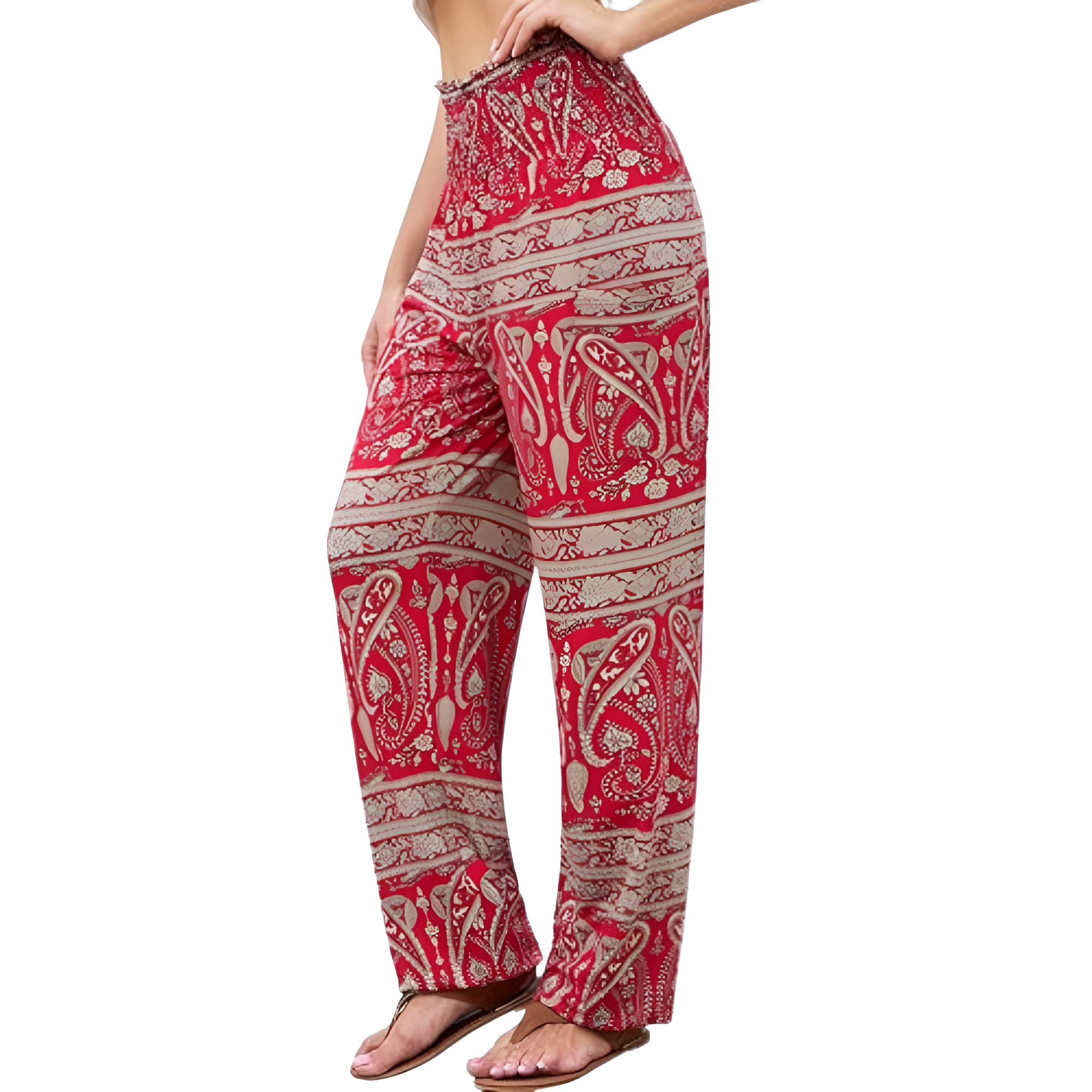 High Rise Printed Yoga Boho Pants With Pockets For Women