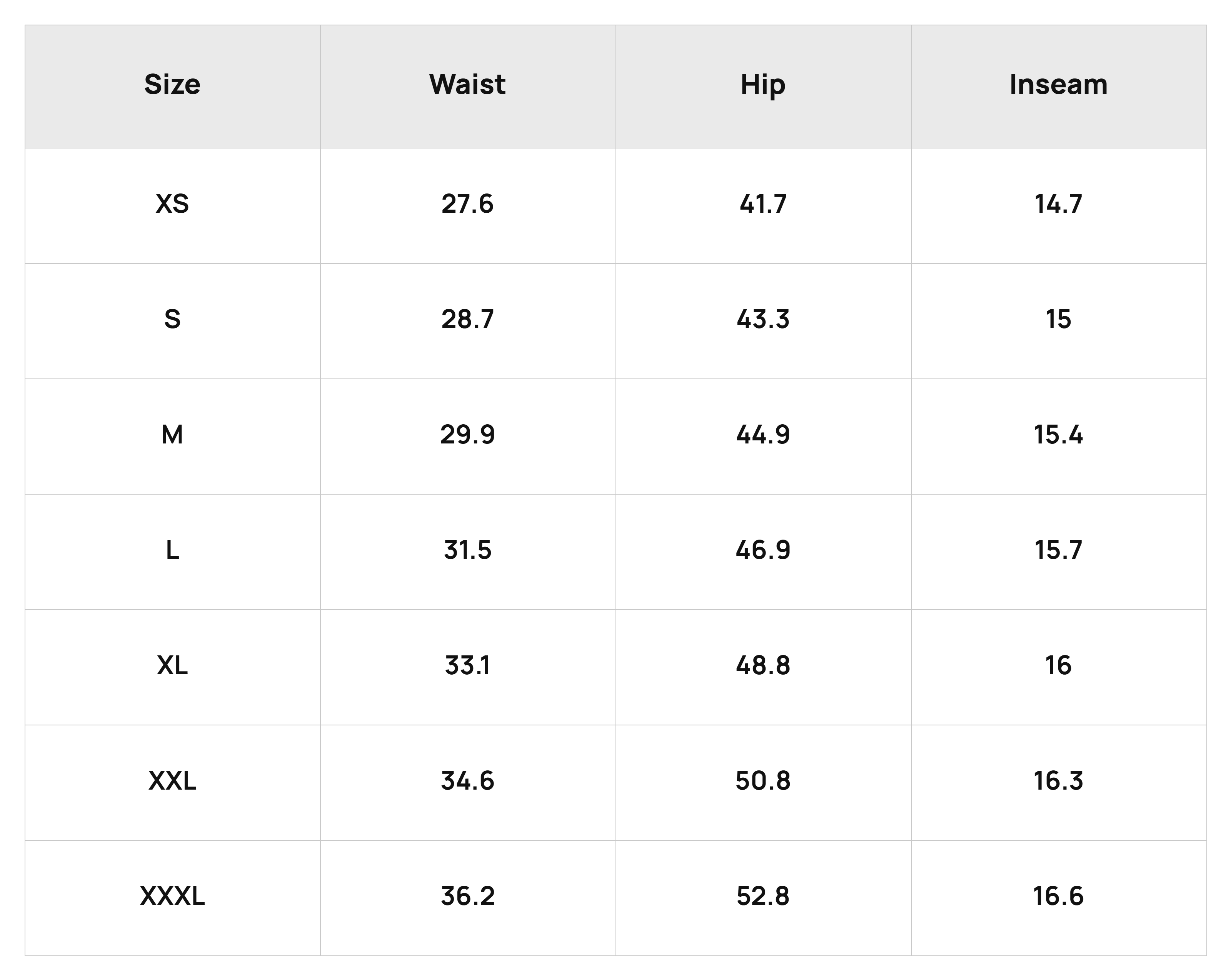 Size Chart