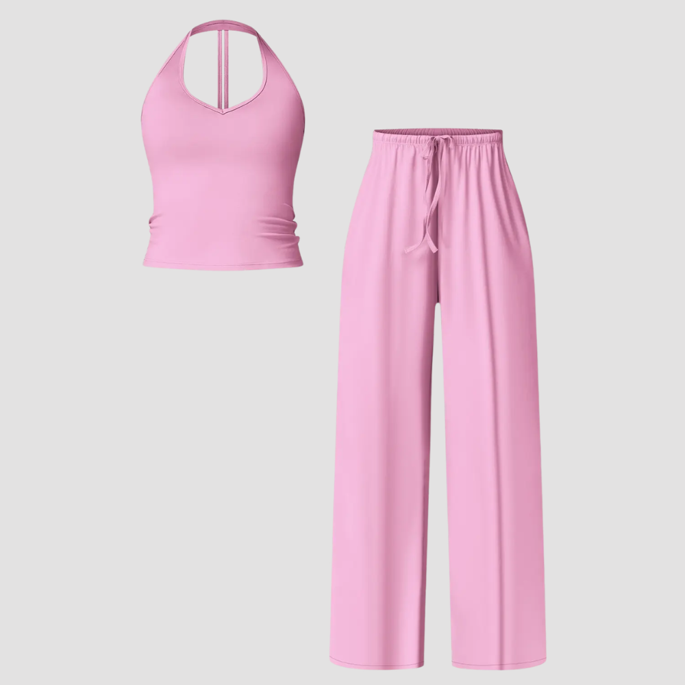 Crop Tank Top And Wide Fit Trouser Set For Women