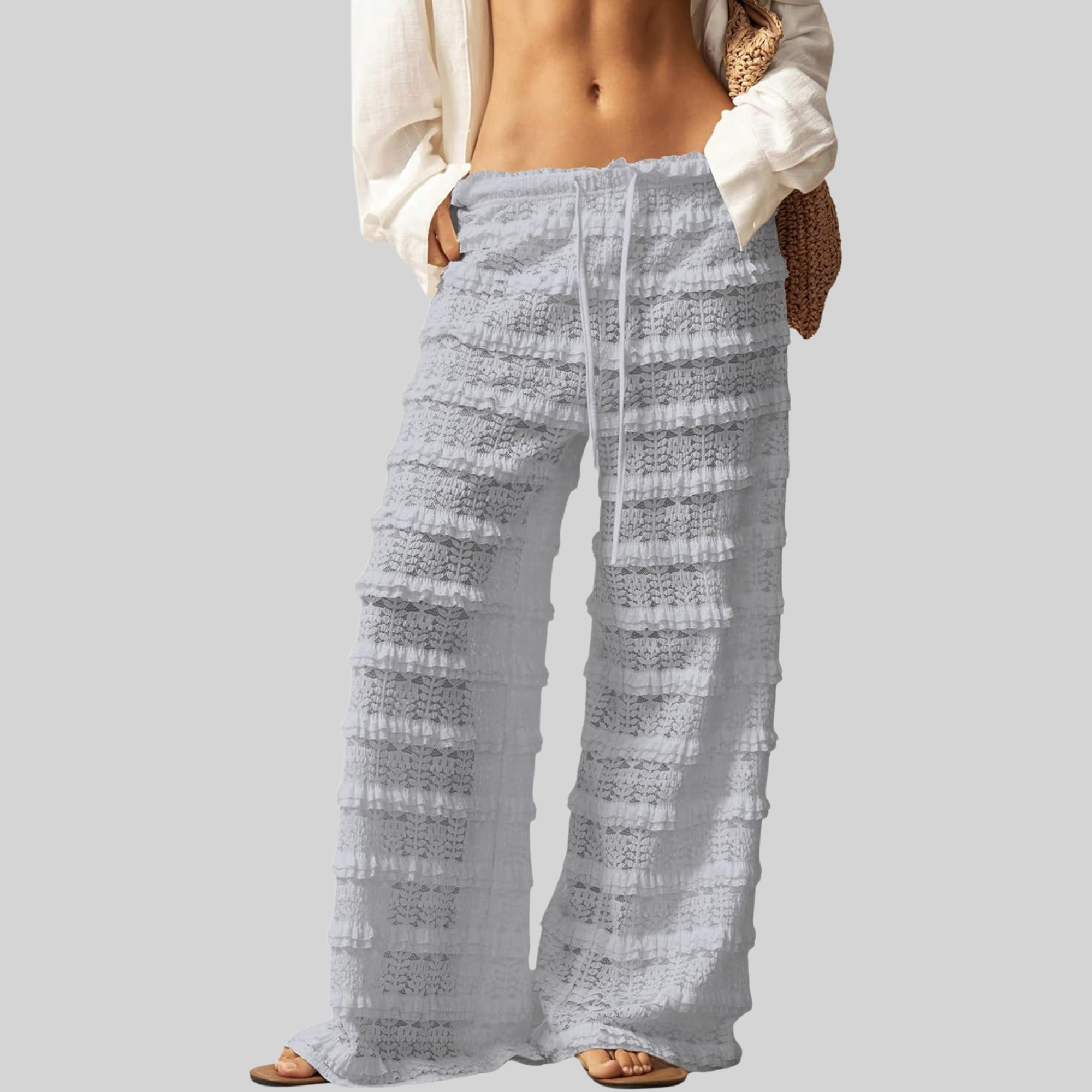 Lace Ruffle Mesh Layered Bathing Suit Pants Beach For Women