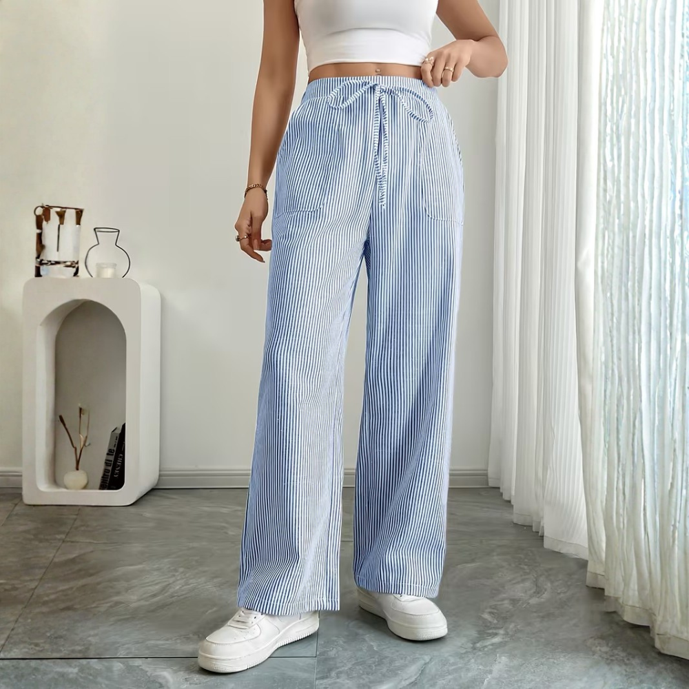 Elegant Casual Commuter Striped Loose Fit Pants For Women