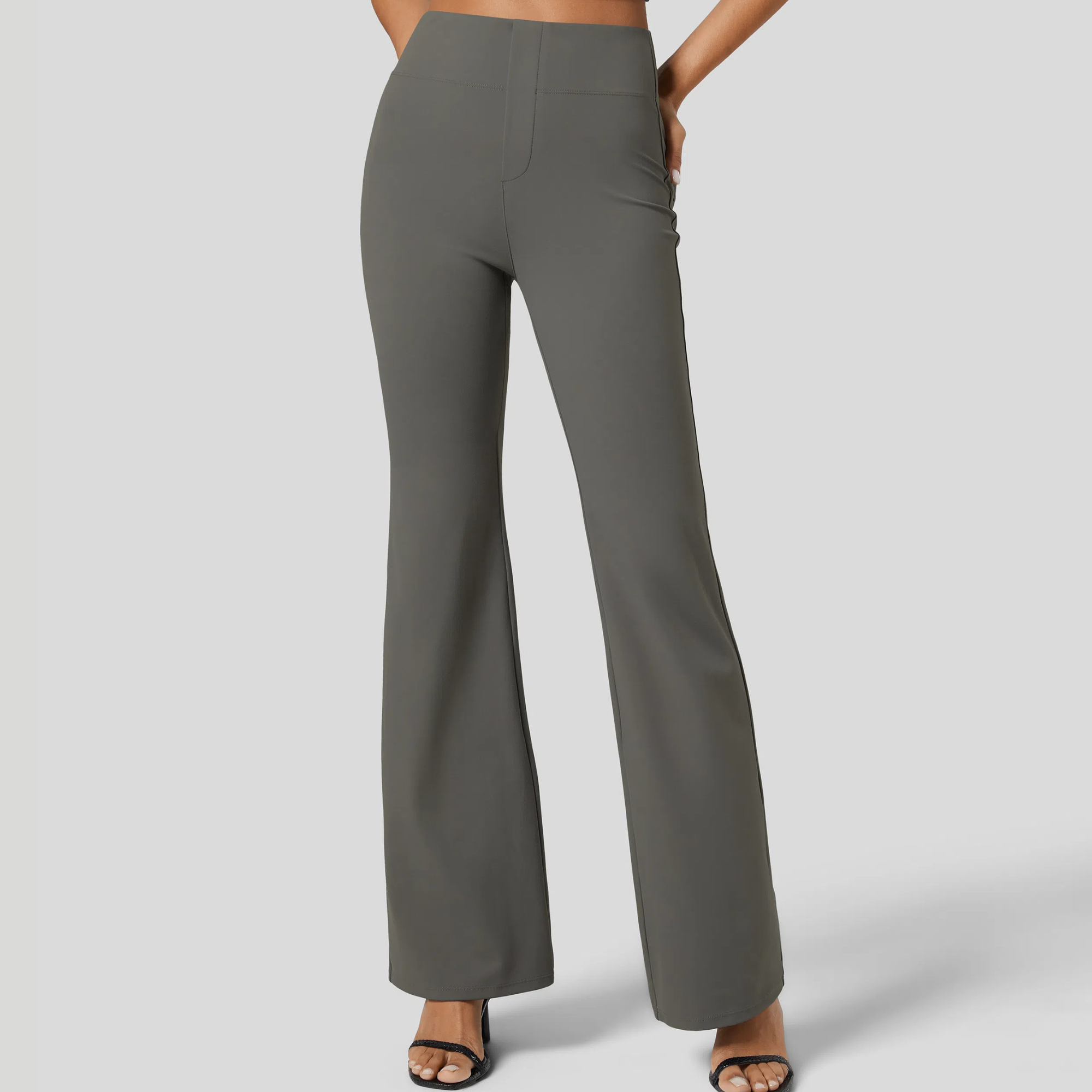 High Rise Back Side Pocket Slight Flare Work Pants