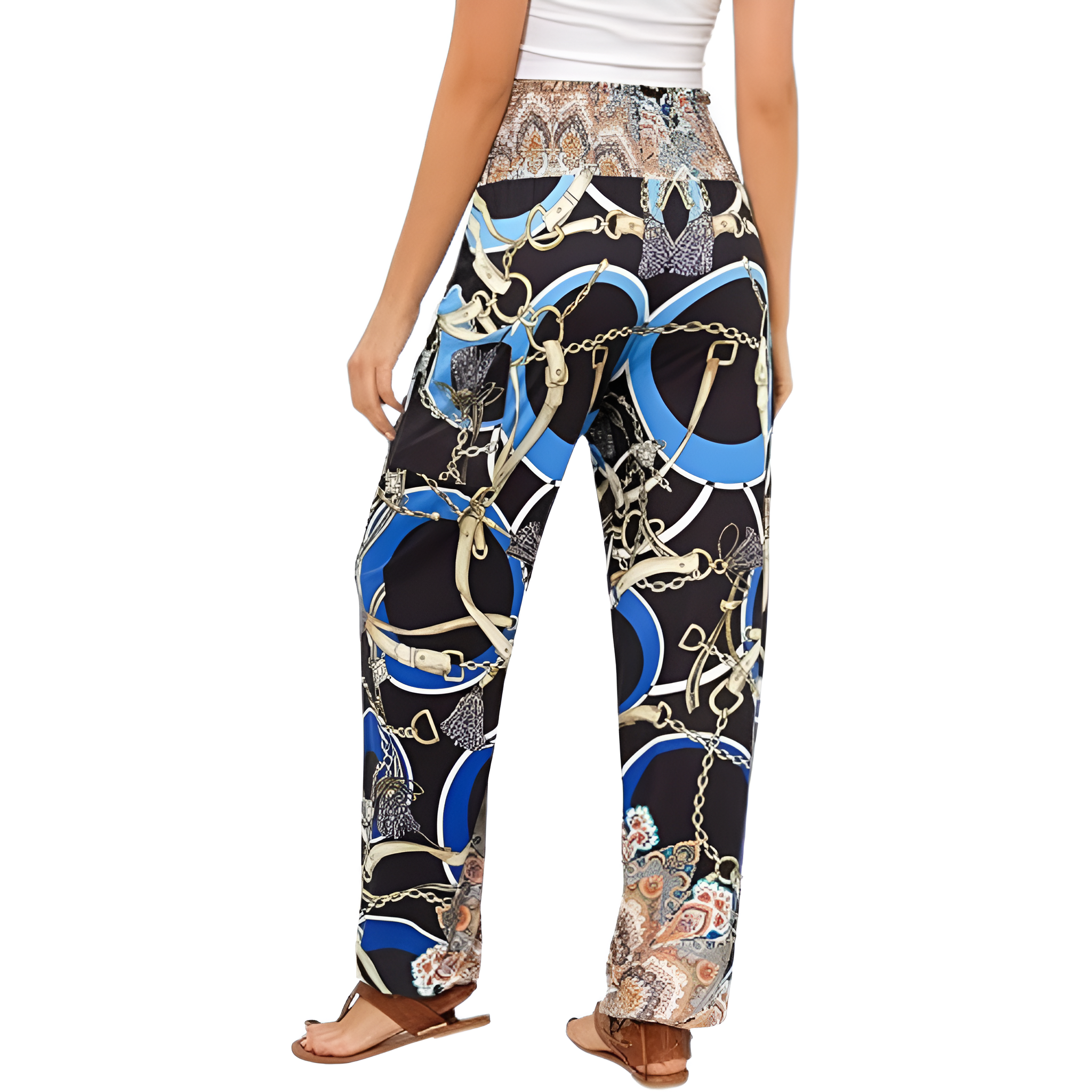 High Rise Printed Yoga Boho Pants With Pockets For Women