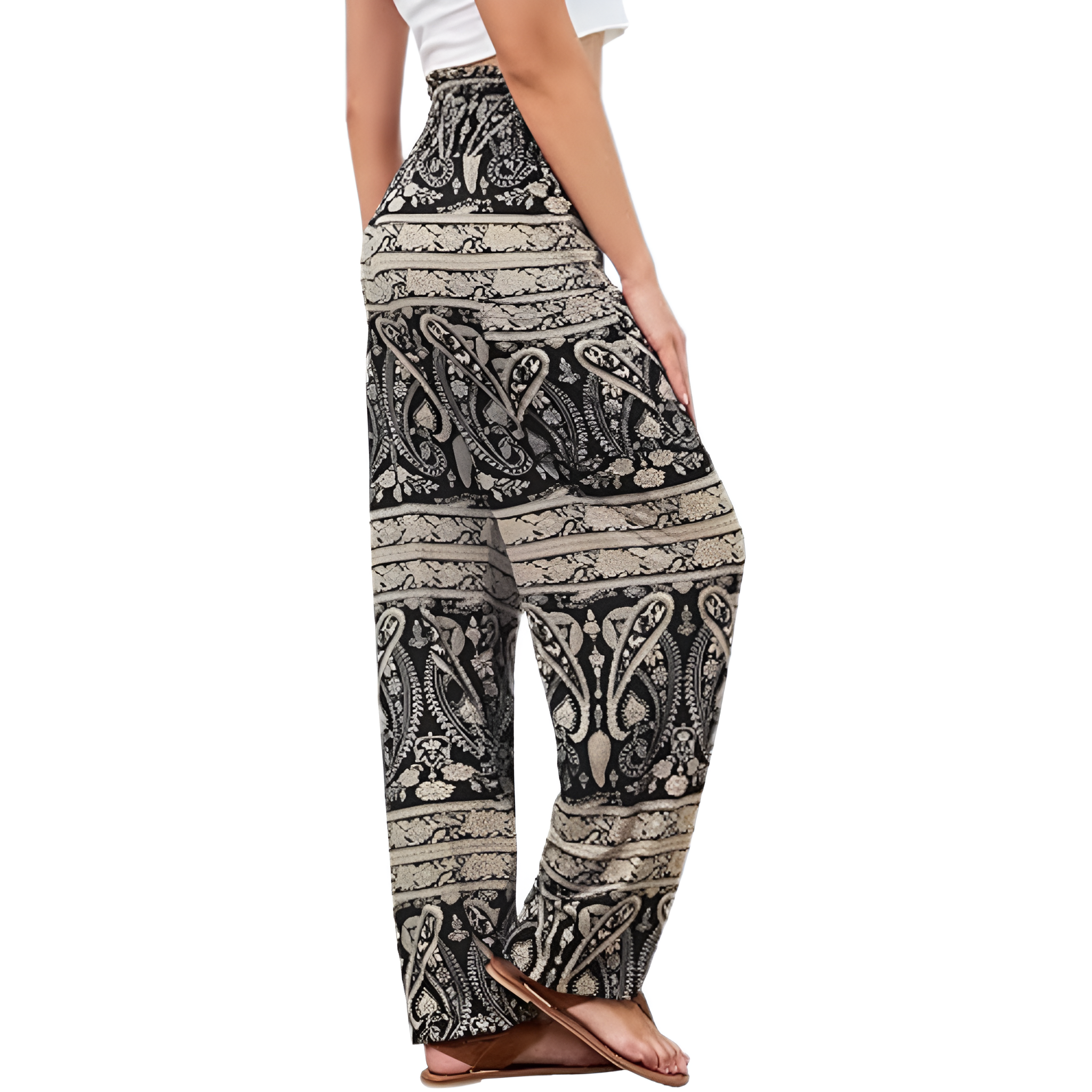 High Rise Printed Yoga Boho Pants With Pockets For Women