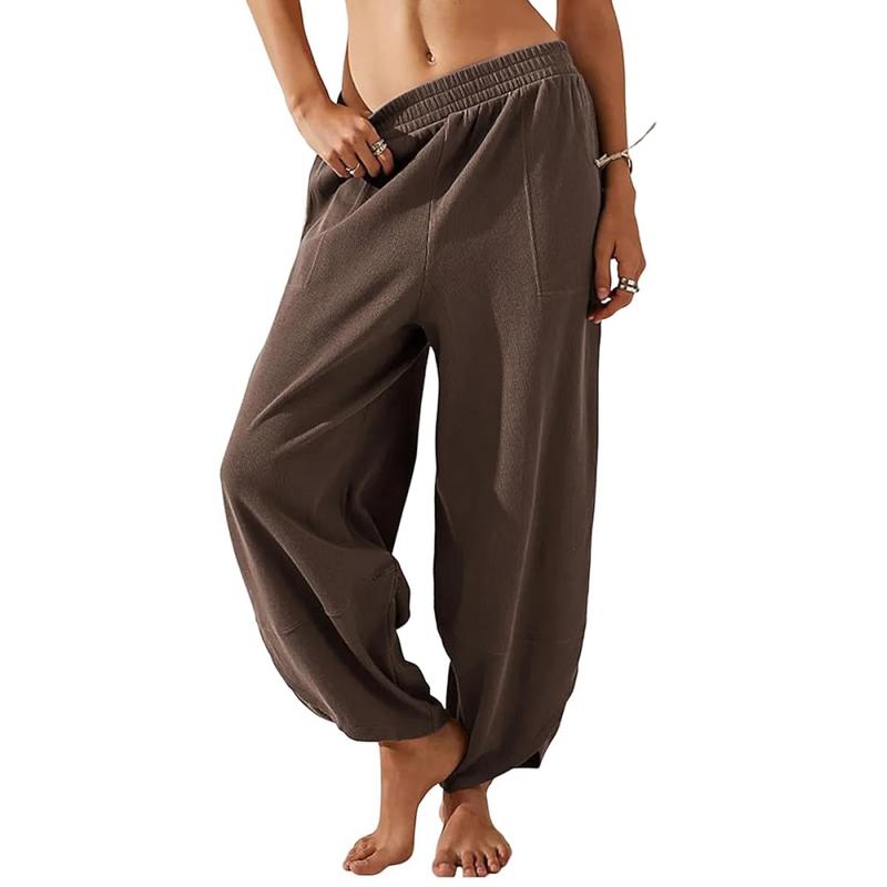 Elastic Waisted Casual Baggy Pants With Pockets