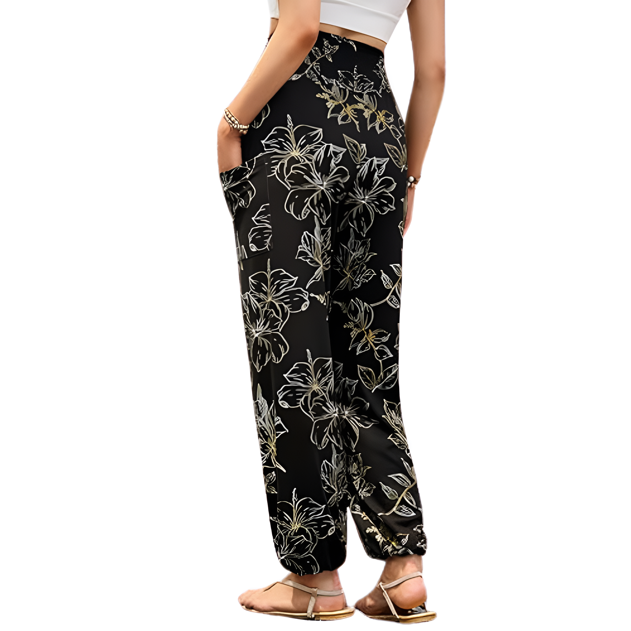 High Rise Printed Yoga Boho Pants With Pockets For Women