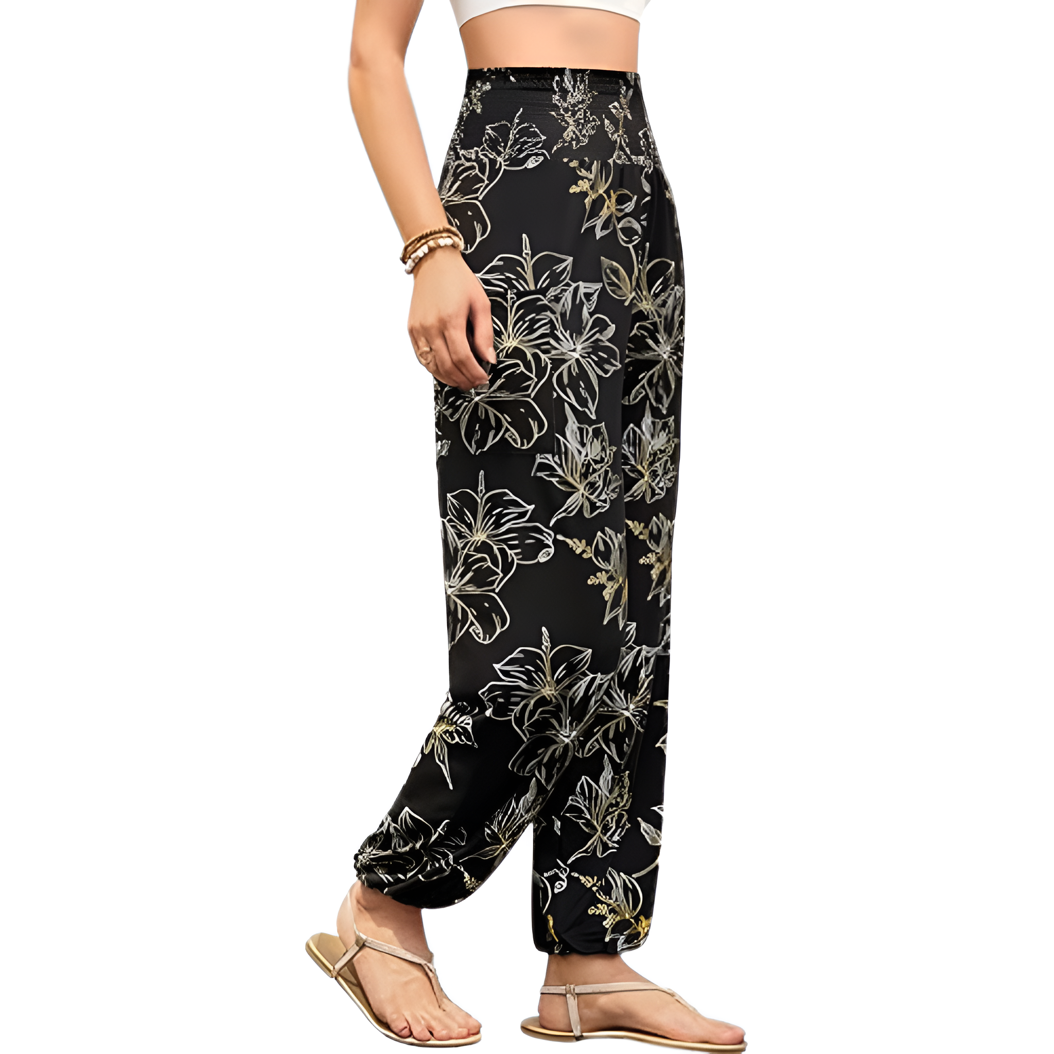 High Rise Printed Yoga Boho Pants With Pockets For Women