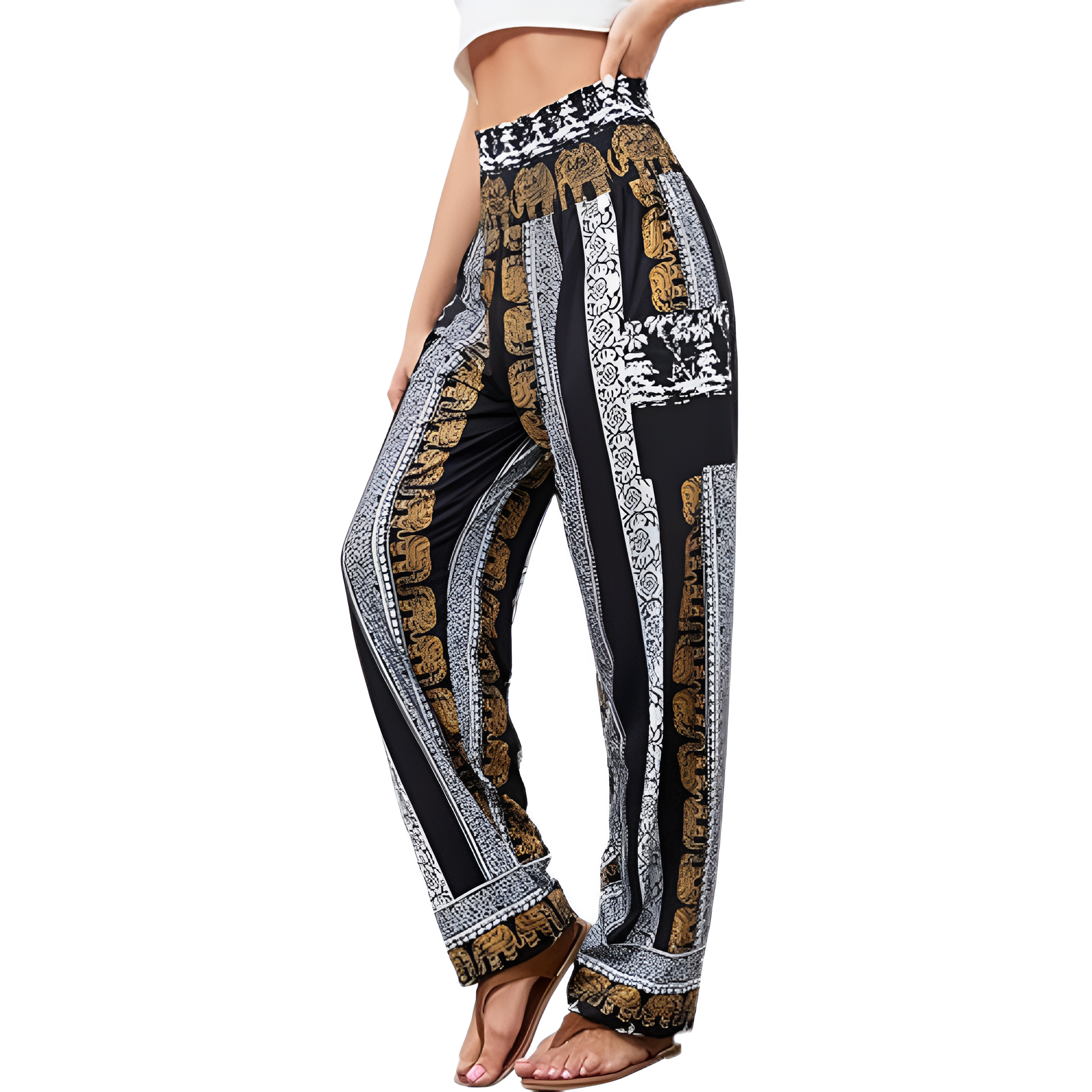High Rise Printed Yoga Boho Pants With Pockets For Women