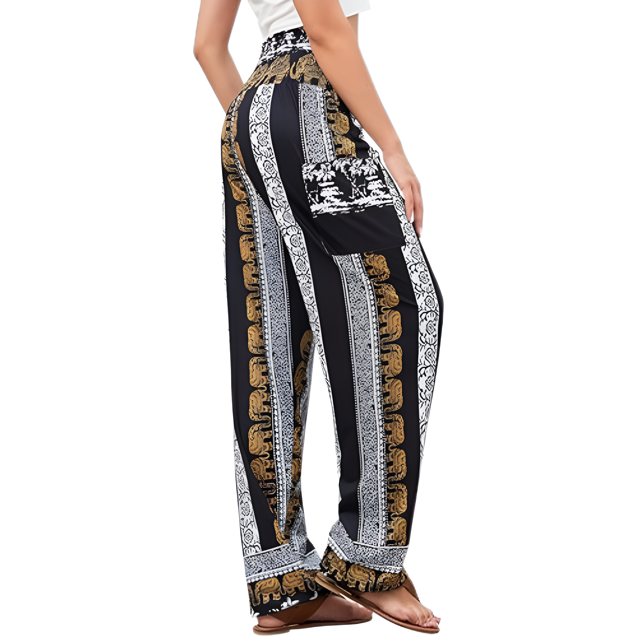High Rise Printed Yoga Boho Pants With Pockets For Women