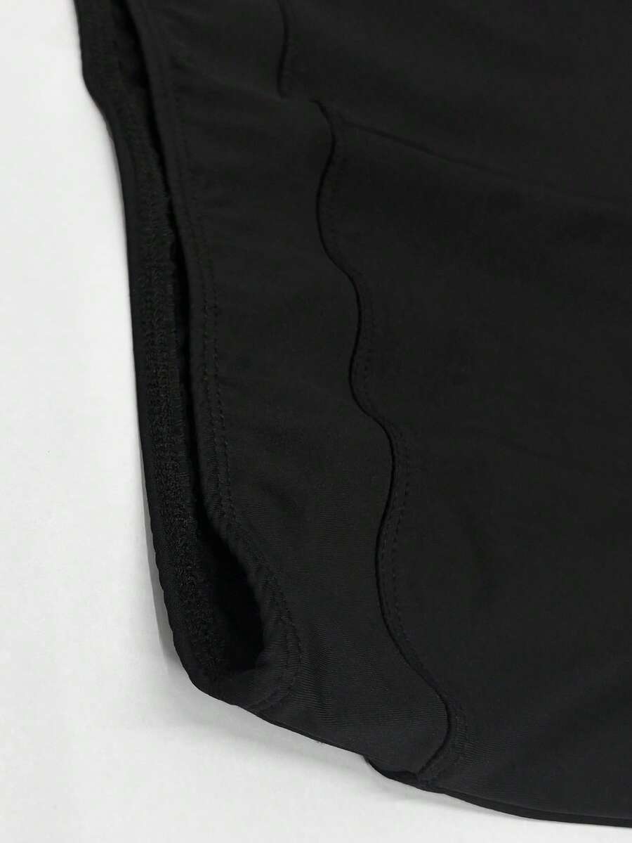 XLLAIS Women's Black Elastic Casual Sports Fitness Pants With Split Hem, Capri Length Summer, Athleisure - Black - View 4