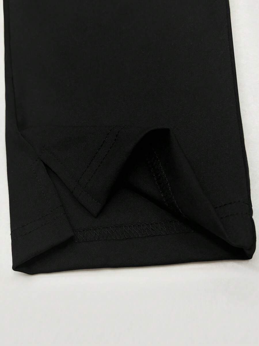 XLLAIS Women's Black Elastic Casual Sports Fitness Pants With Split Hem, Capri Length Summer, Athleisure - Black - View 3