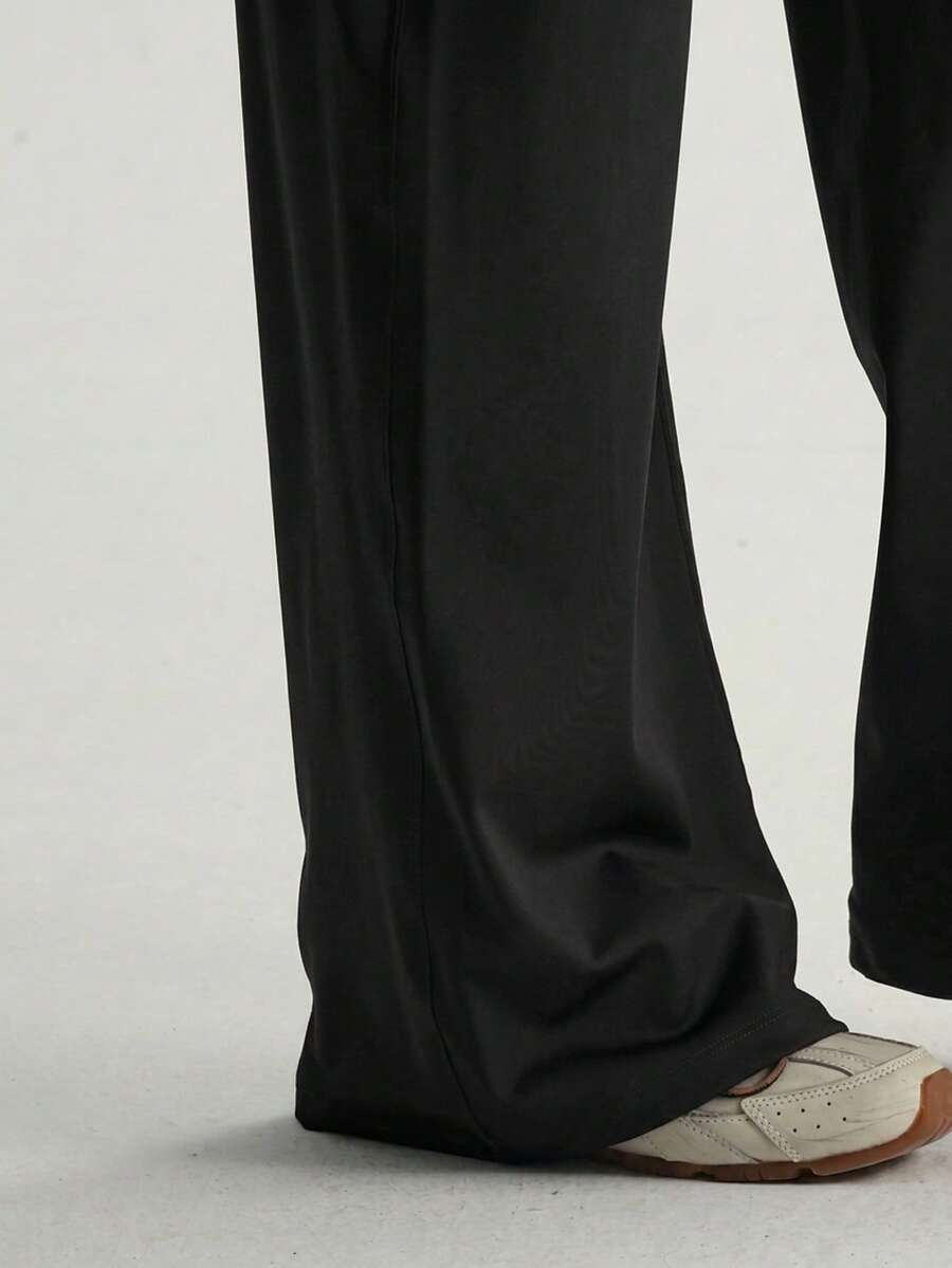 High Waist Soft Wide Leg Pants, Flattering, Non-Sheer, Yoga & Casual Wear For Summer Sports, Athleisure - Black - View 8