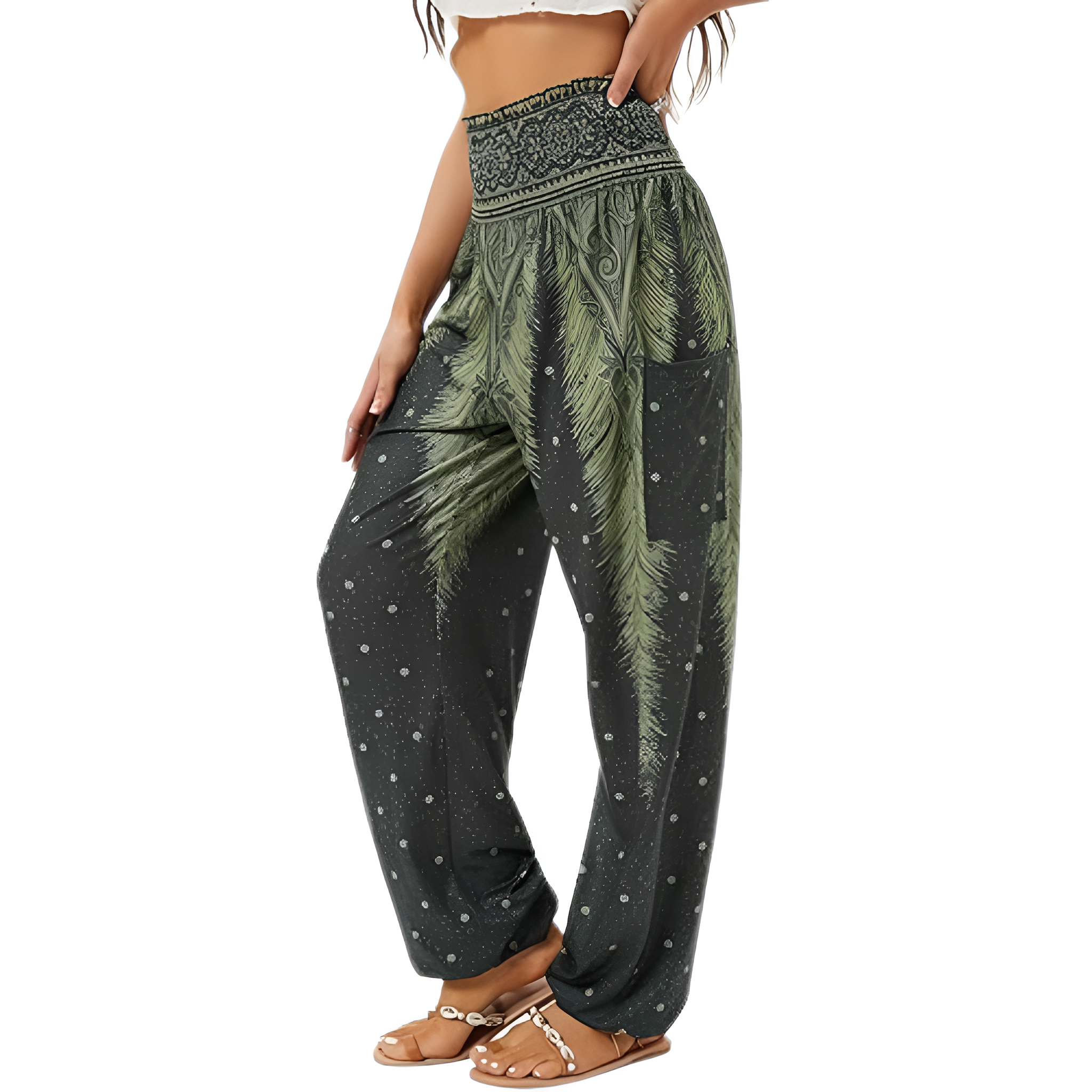 High Rise Printed Yoga Boho Pants With Pockets For Women
