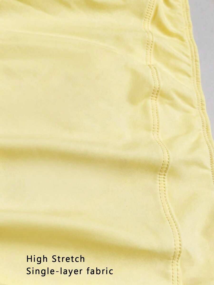 XLLAIS Women's Yellow High Elasticity Casual Sports Fitness Split Hem Capri Pants, Summer, Athleisure - Yellow - View 3