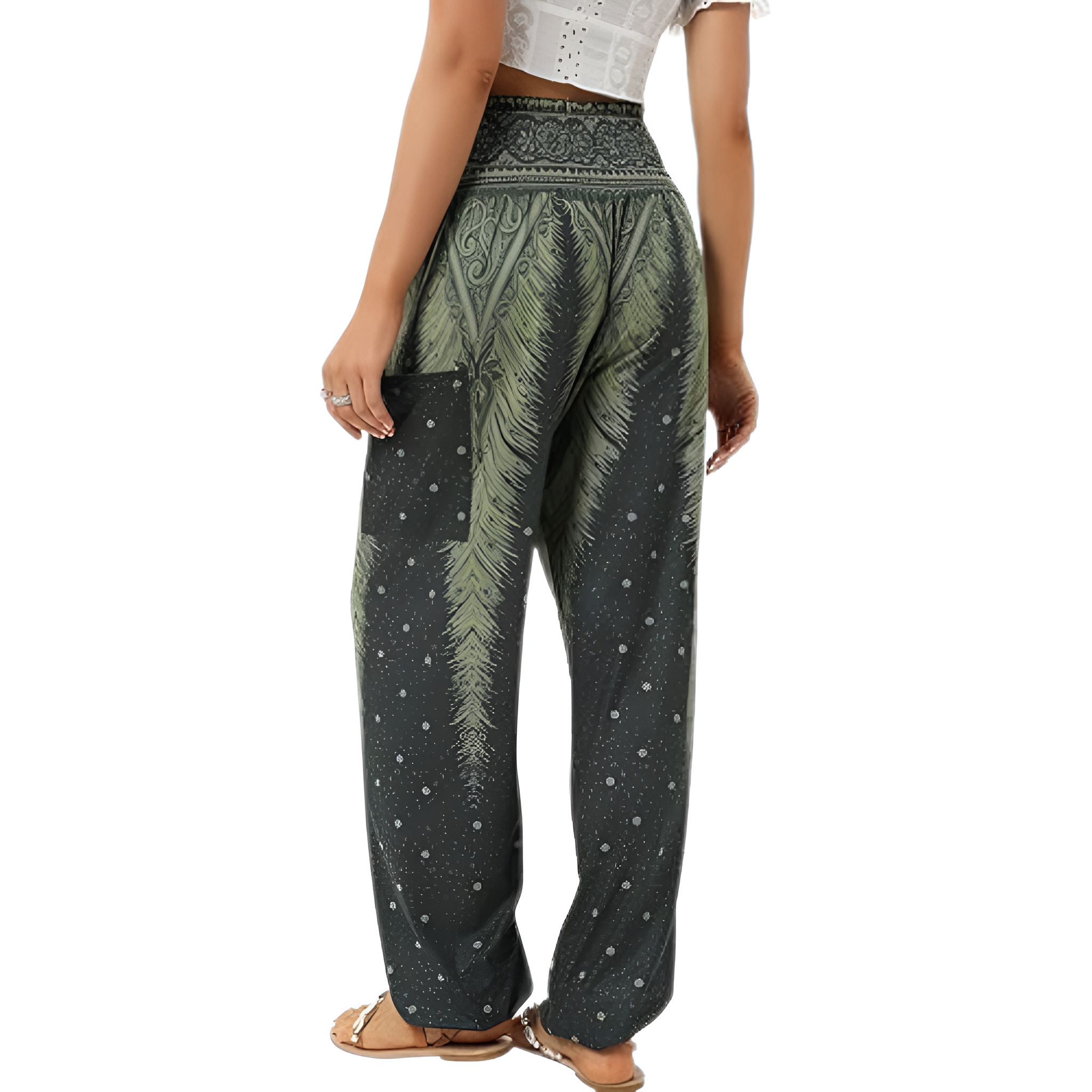 High Rise Printed Yoga Boho Pants With Pockets For Women