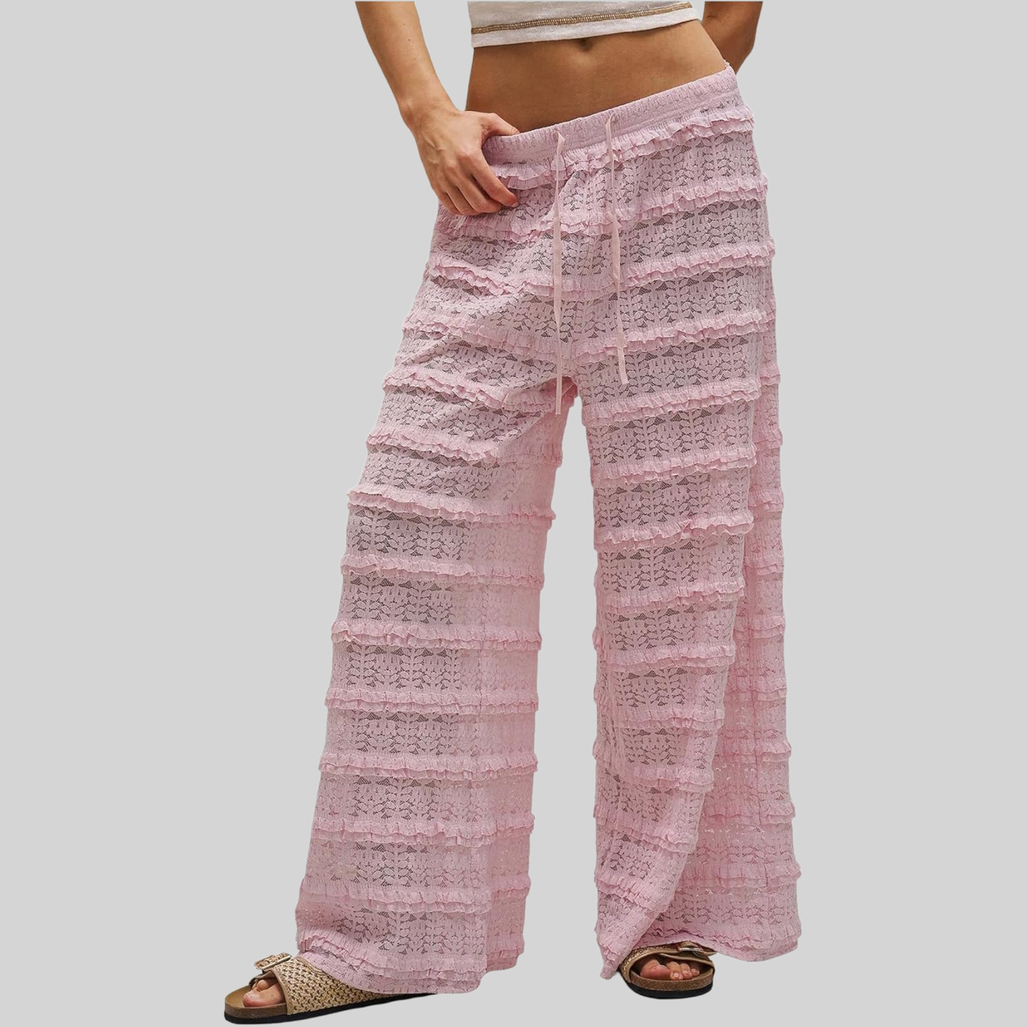 Lace Ruffle Mesh Layered Bathing Suit Pants Beach For Women