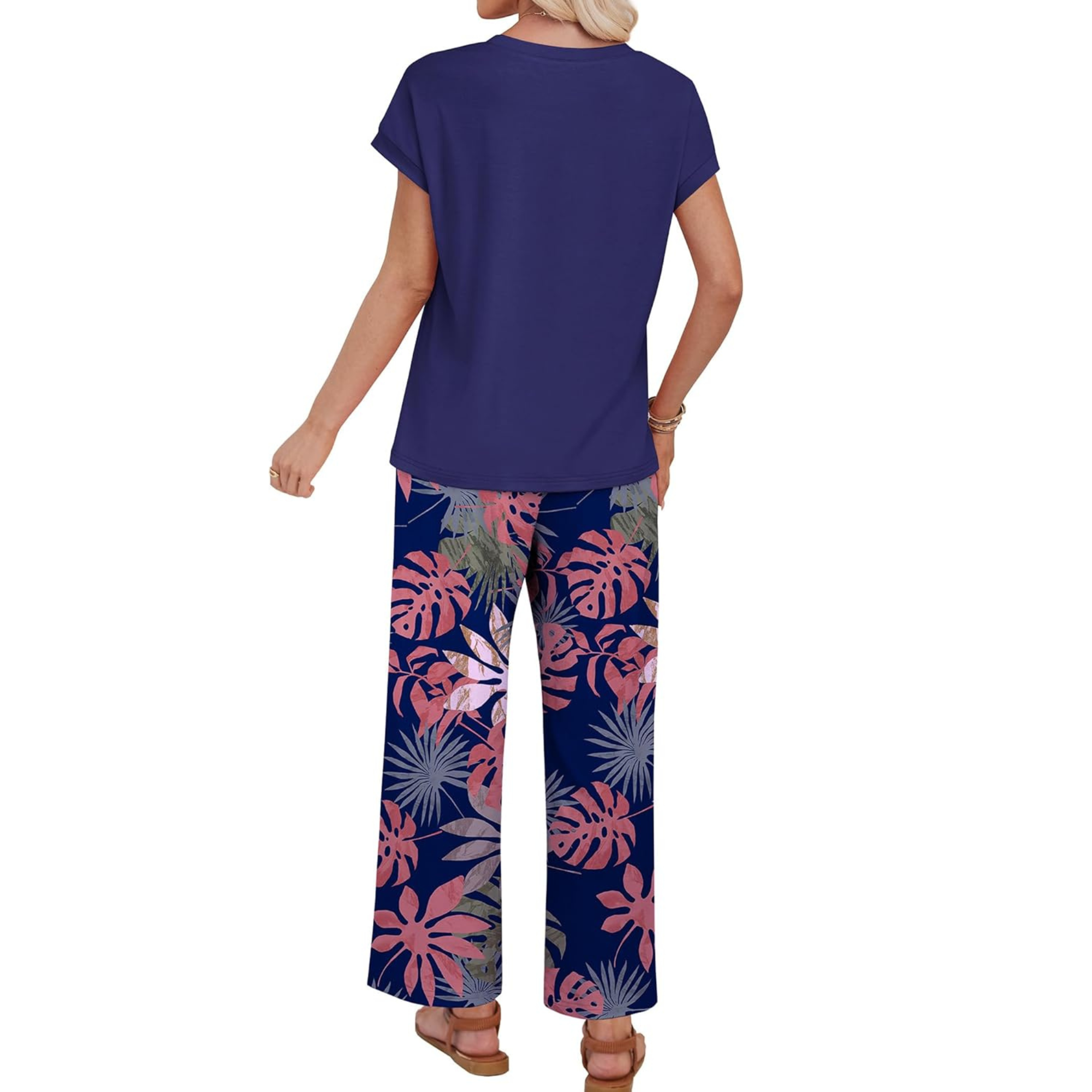 Women Two Piece Lounge Set with Wide Leg Pants