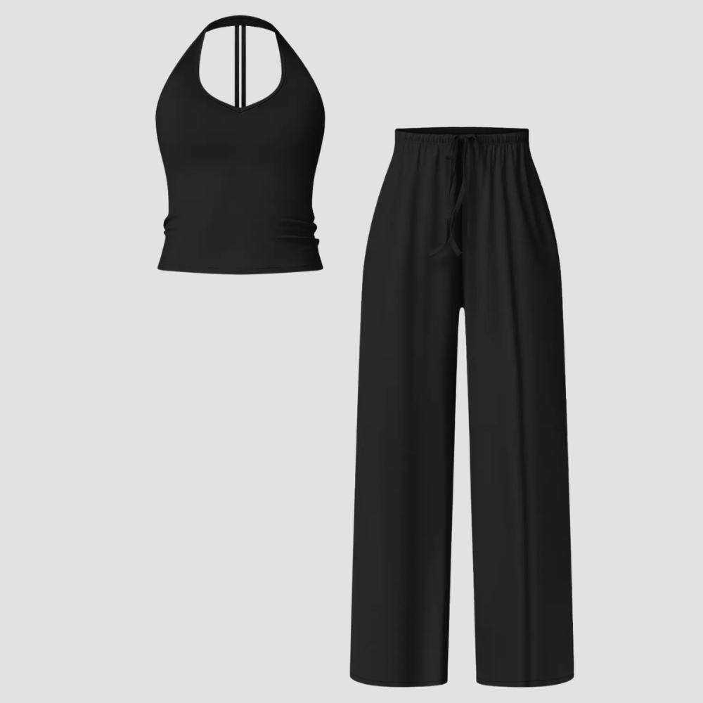 Crop Tank Top And Wide Fit Trouser Set For Women