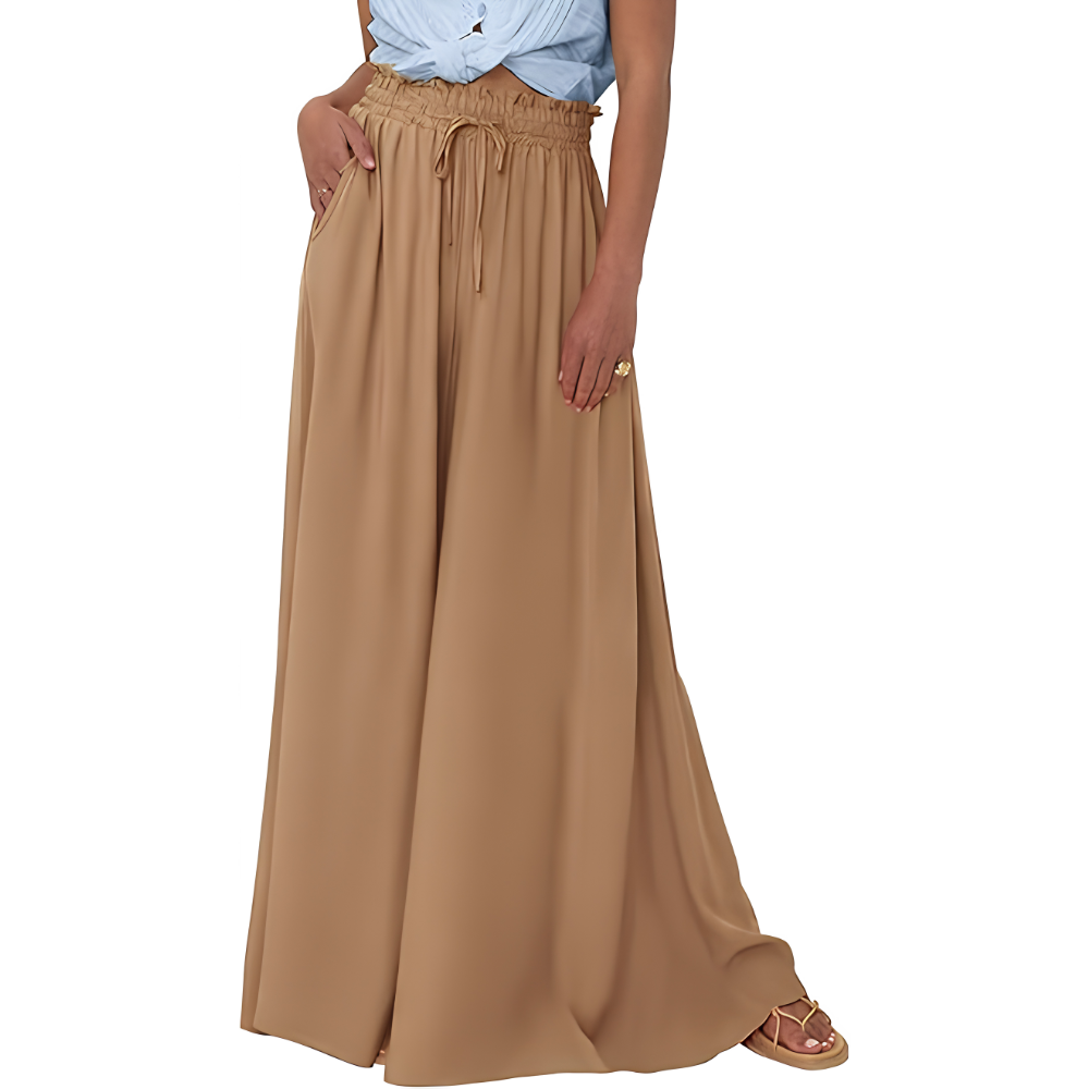 Summer Palazzo Pants With Elastic Fit And Flowy Pockets For Women