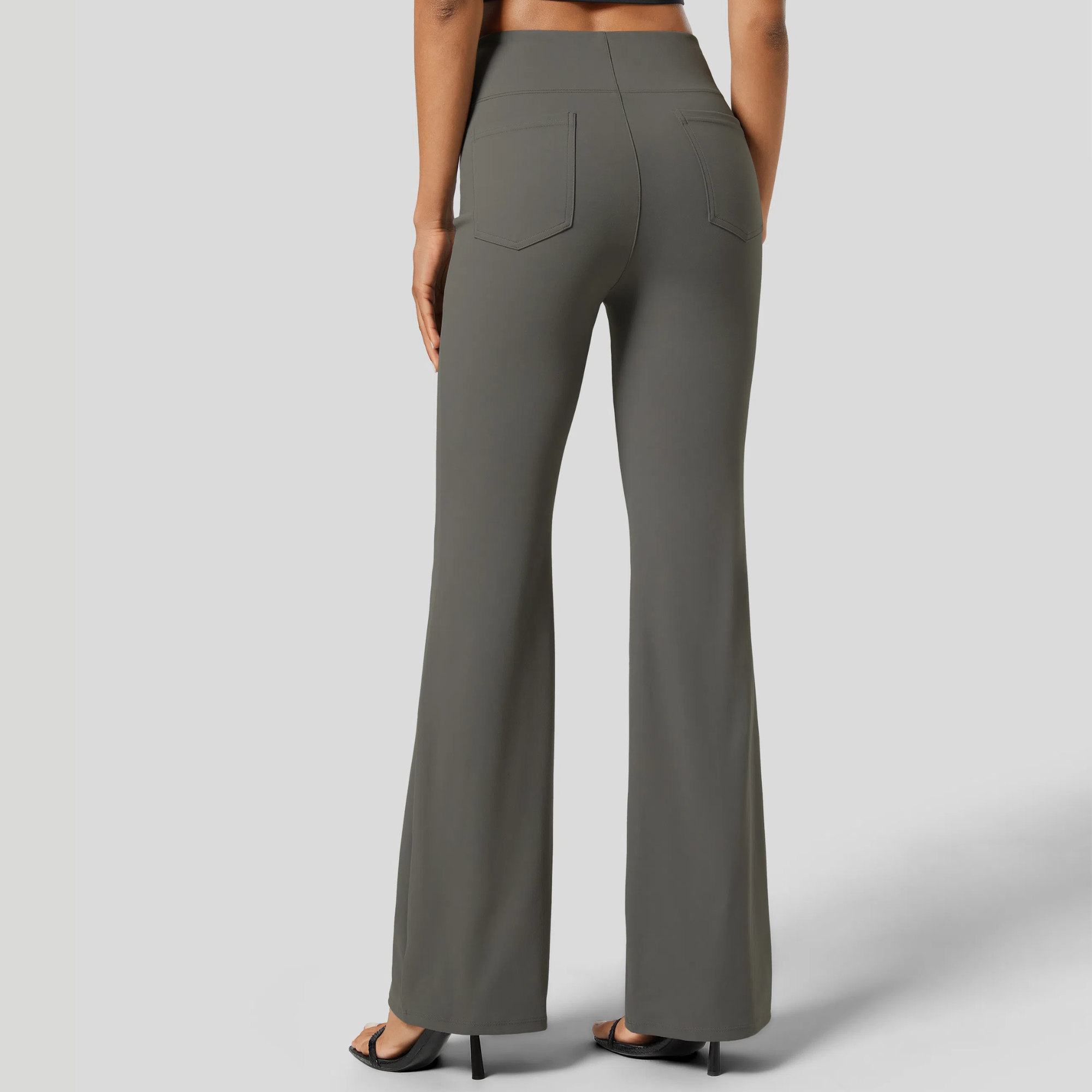 High Rise Back Side Pocket Slight Flare Work Pants