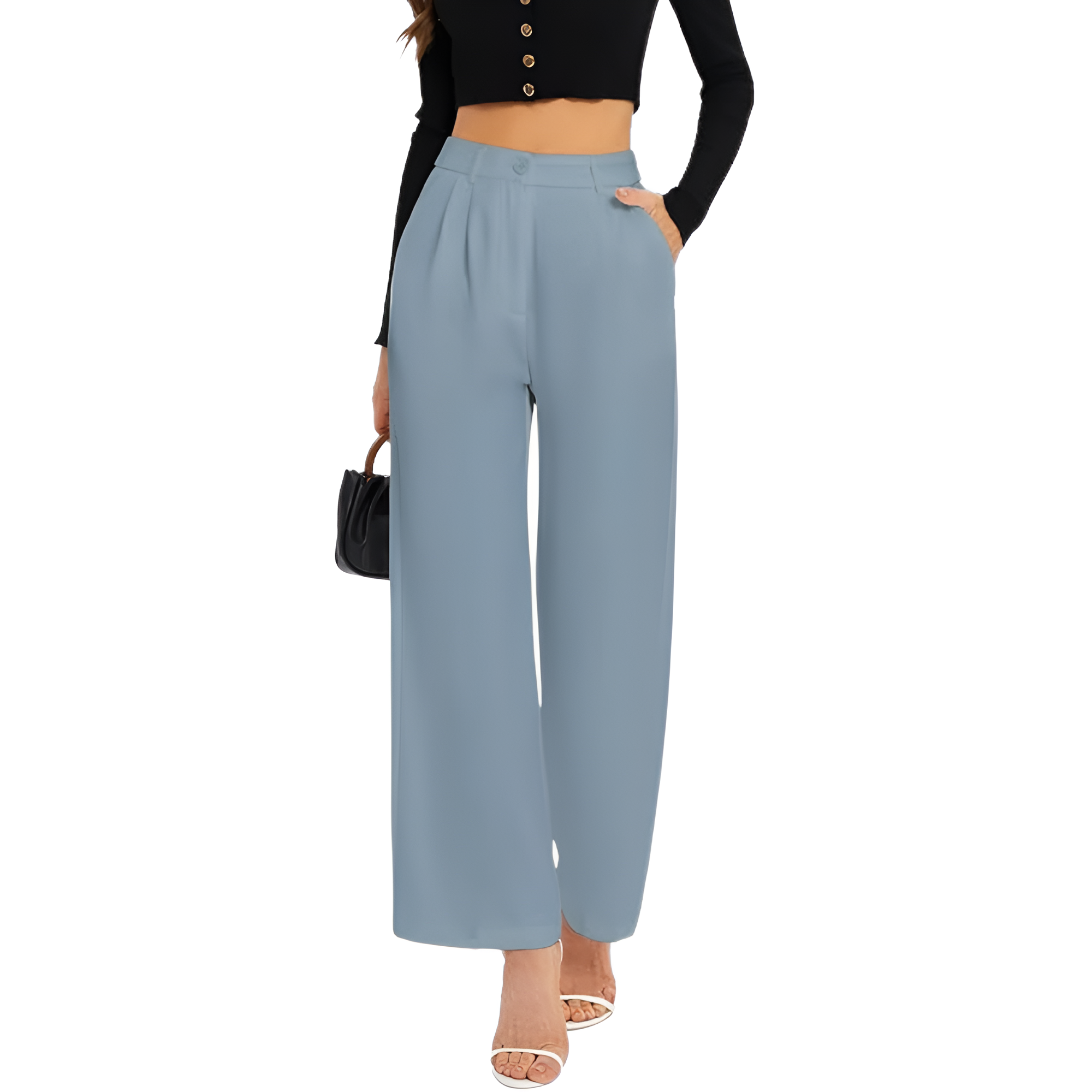 High Rise Long Straight Work Suit Pants For Women