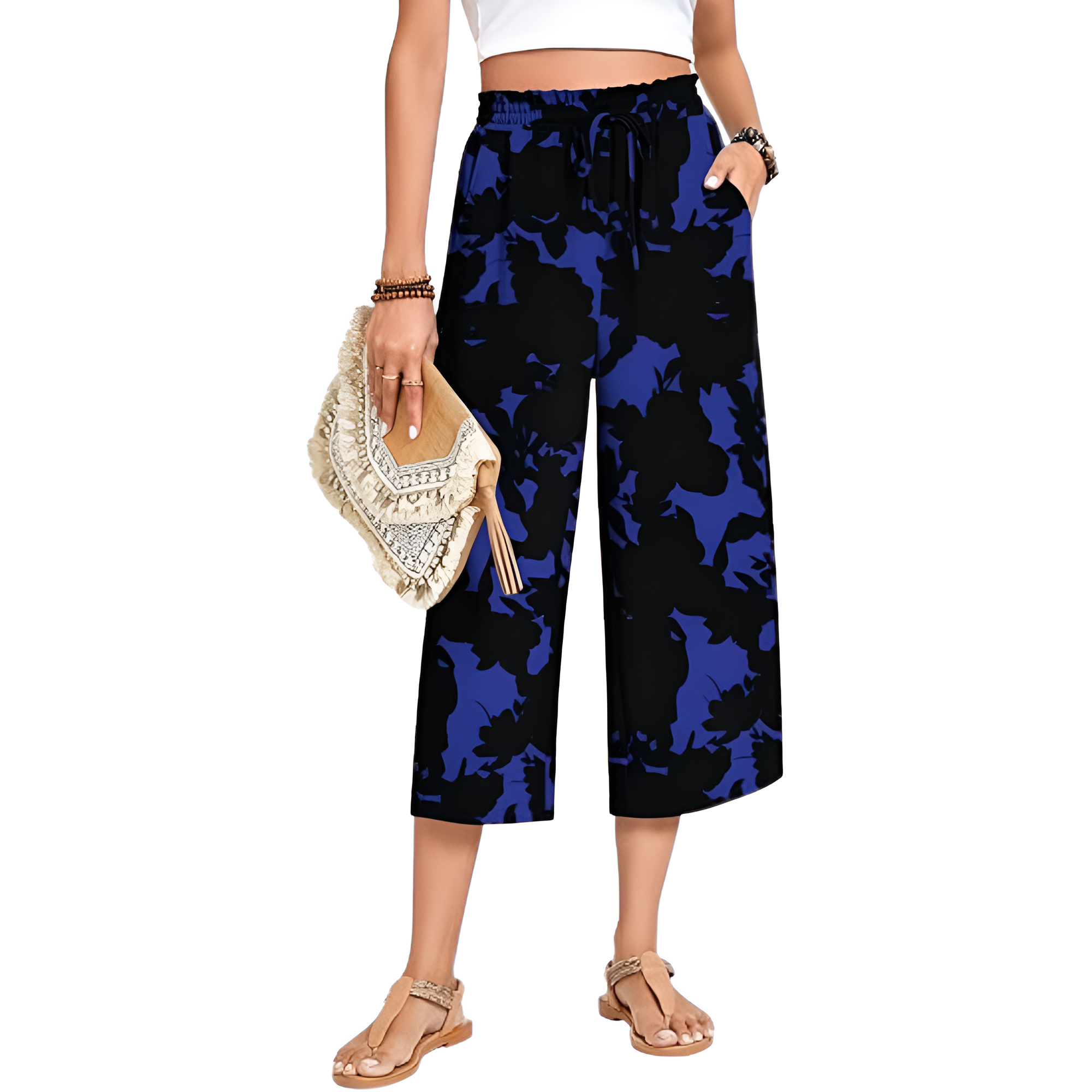 Wide Fit Casual Capri Pants With Pockets For Women