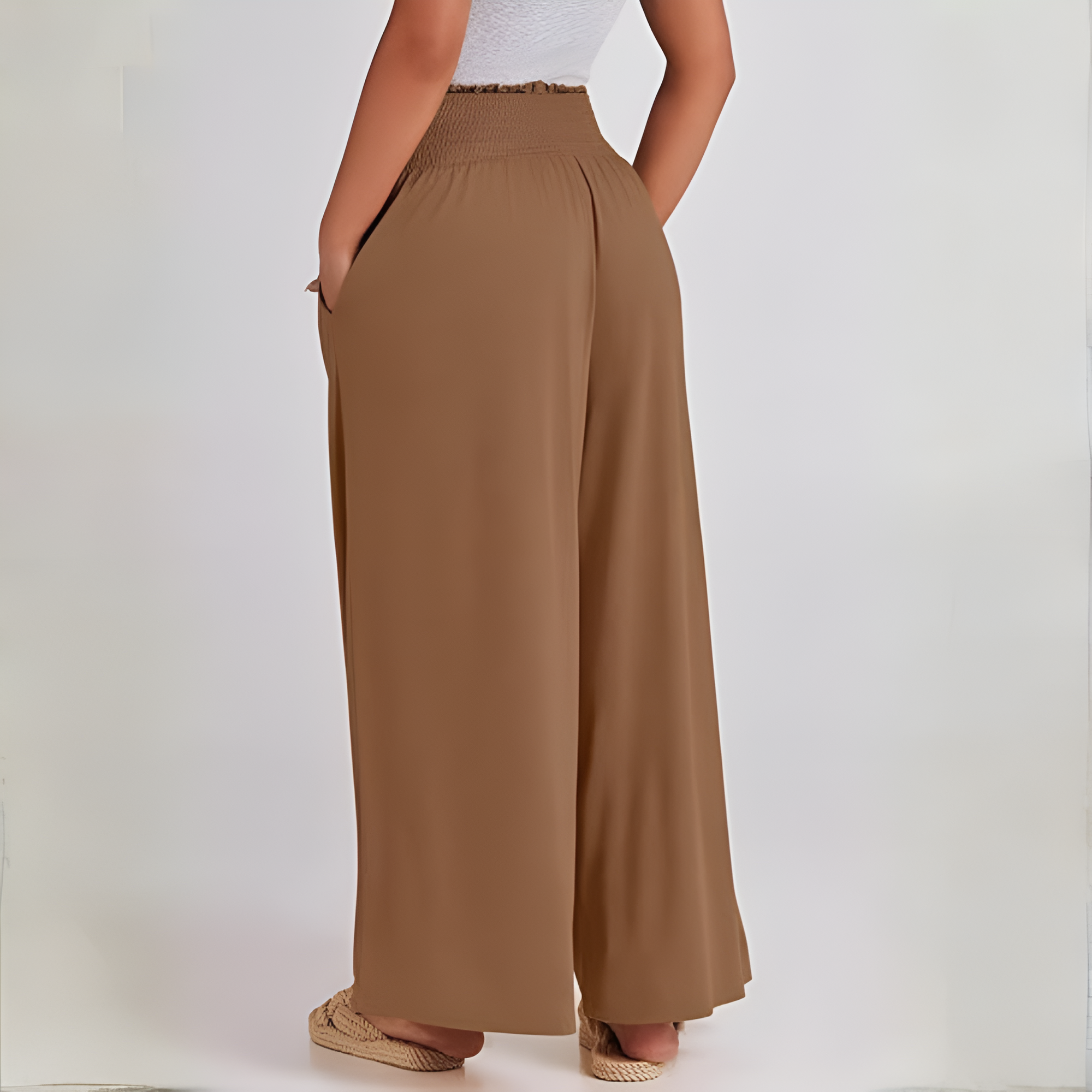 Casual Smocked Waist Wide Shank Pants