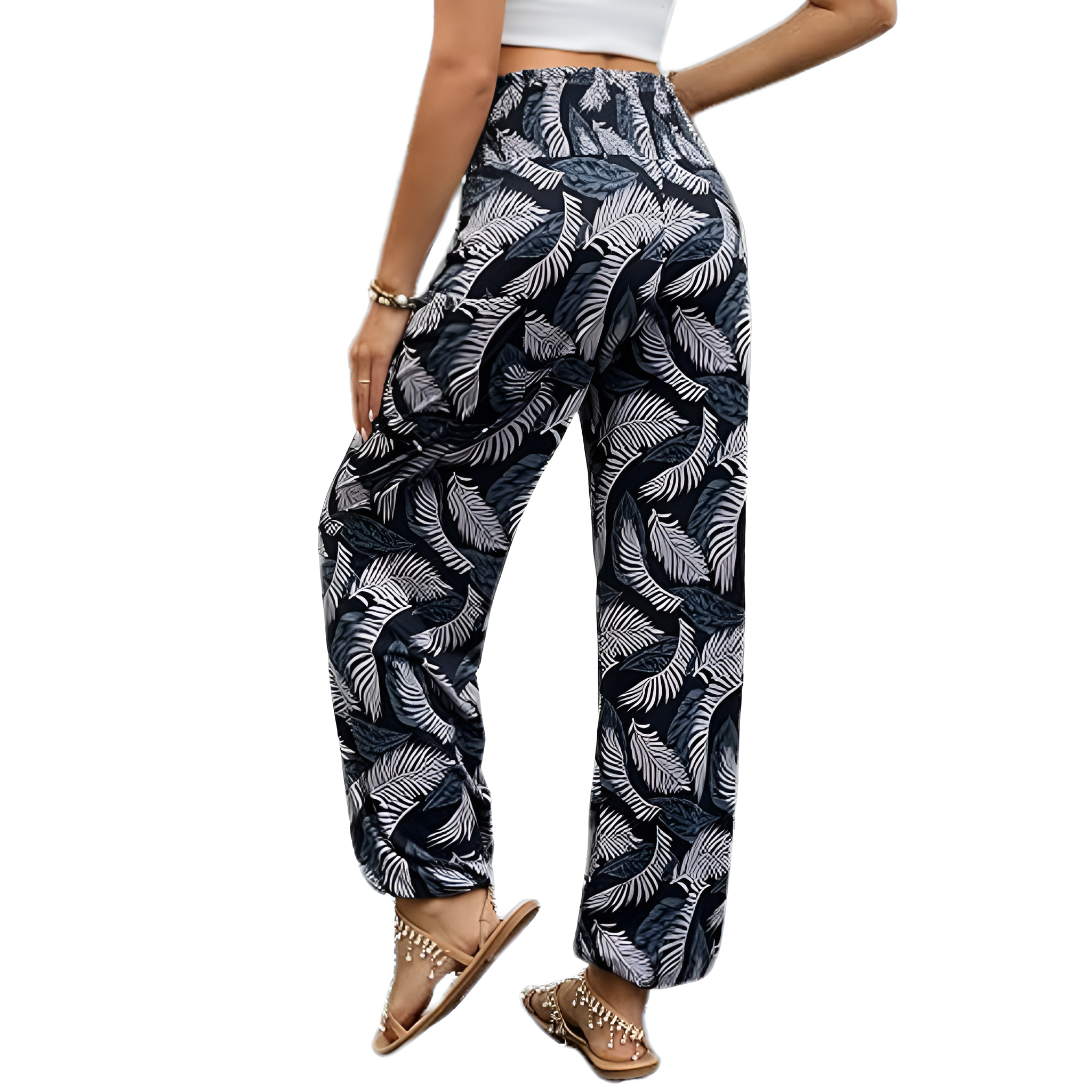 High Rise Printed Yoga Boho Pants With Pockets For Women