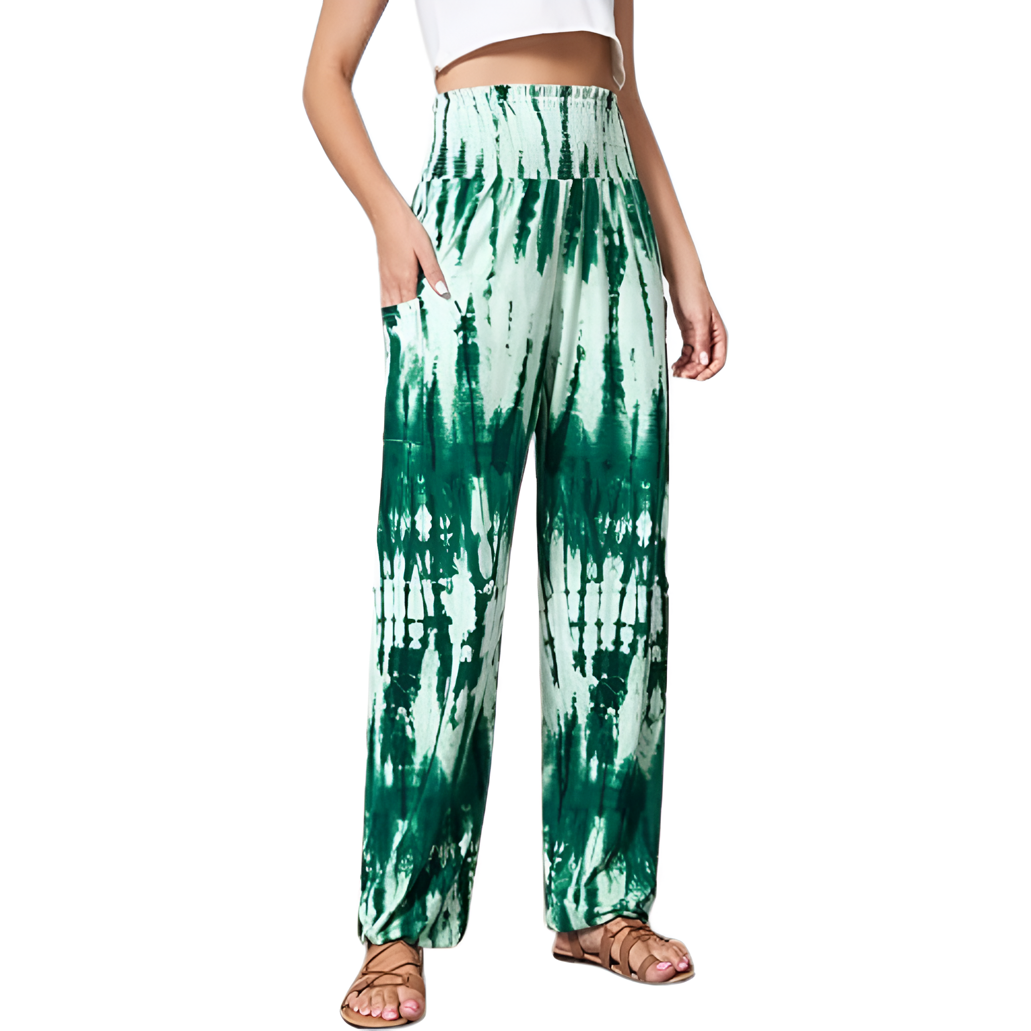High Rise Printed Yoga Boho Pants With Pockets For Women