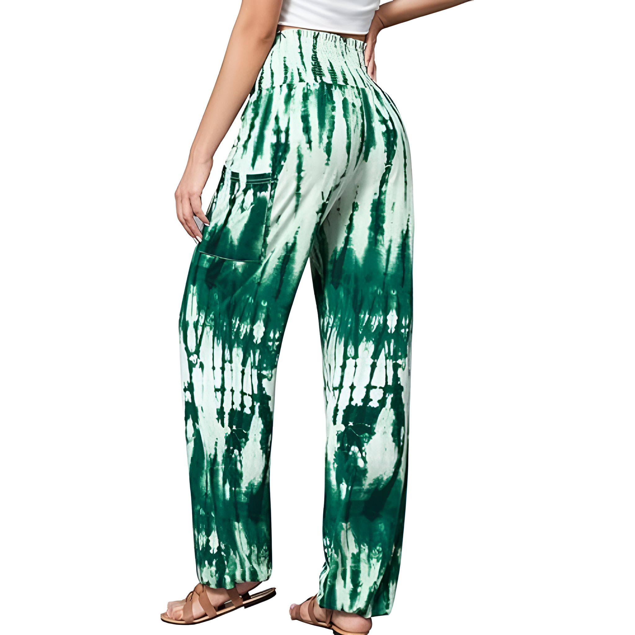 High Rise Printed Yoga Boho Pants With Pockets For Women
