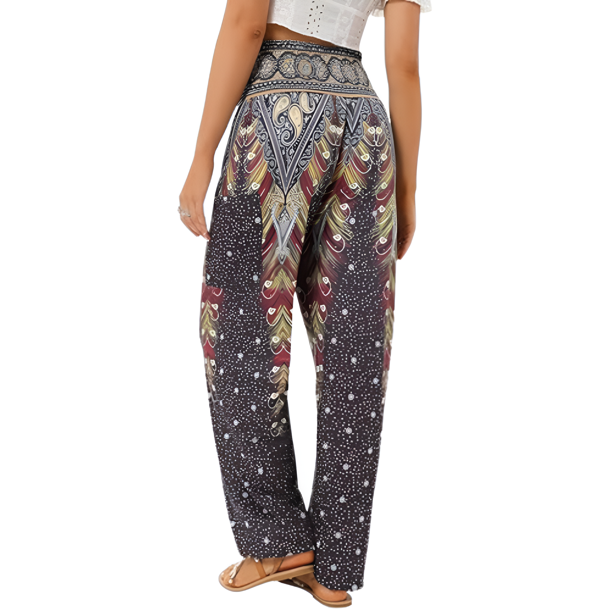 High Rise Printed Yoga Boho Pants With Pockets For Women