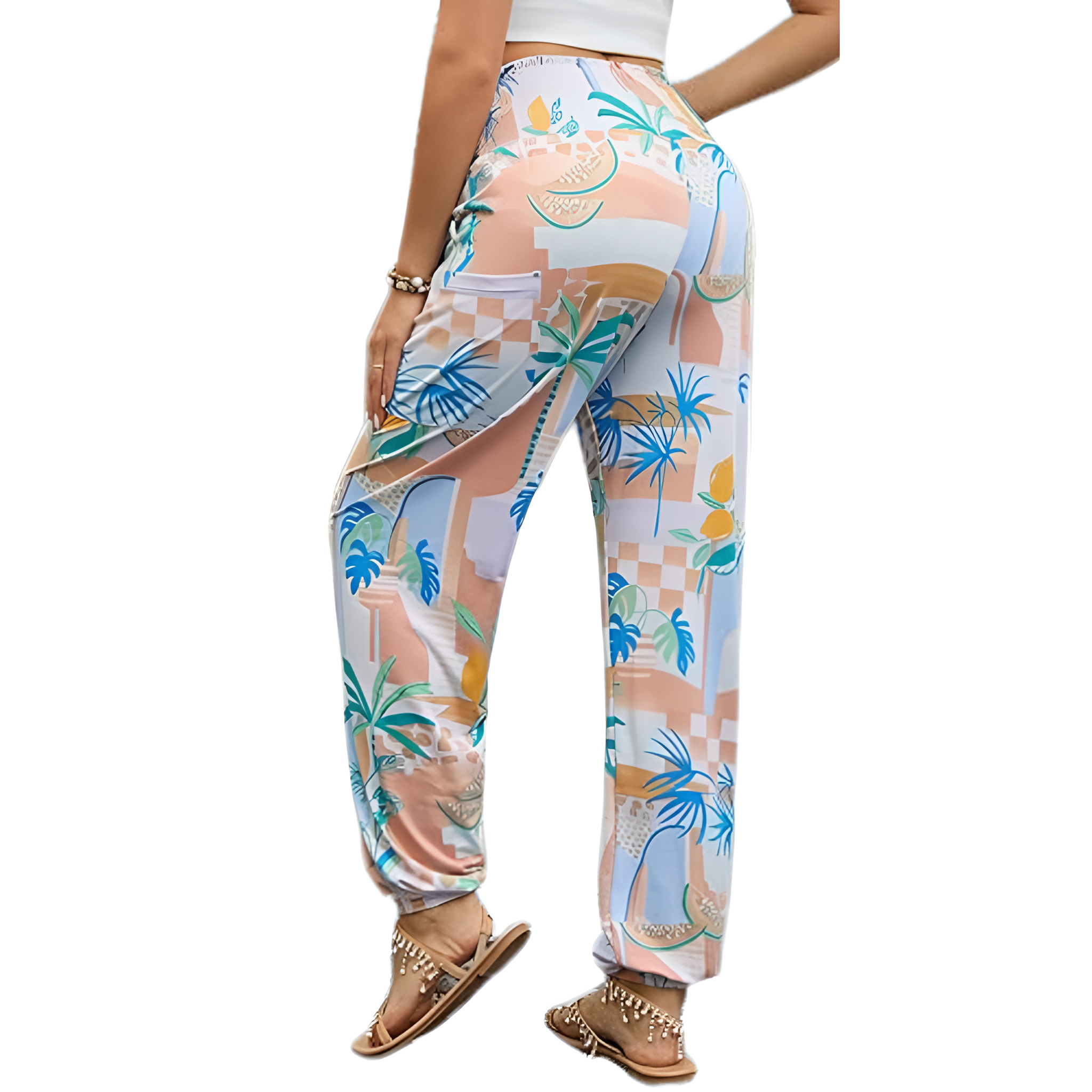 High Rise Printed Yoga Boho Pants With Pockets For Women