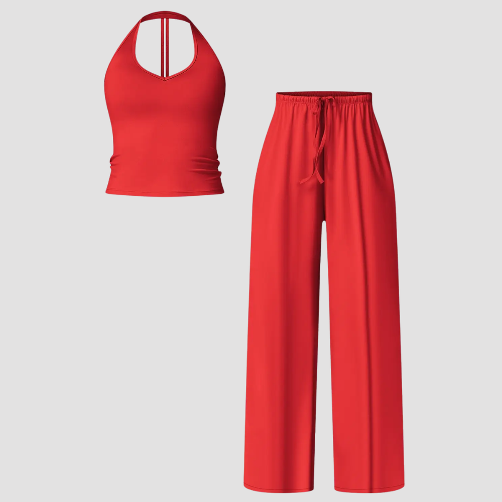 Crop Tank Top And Wide Fit Trouser Set For Women