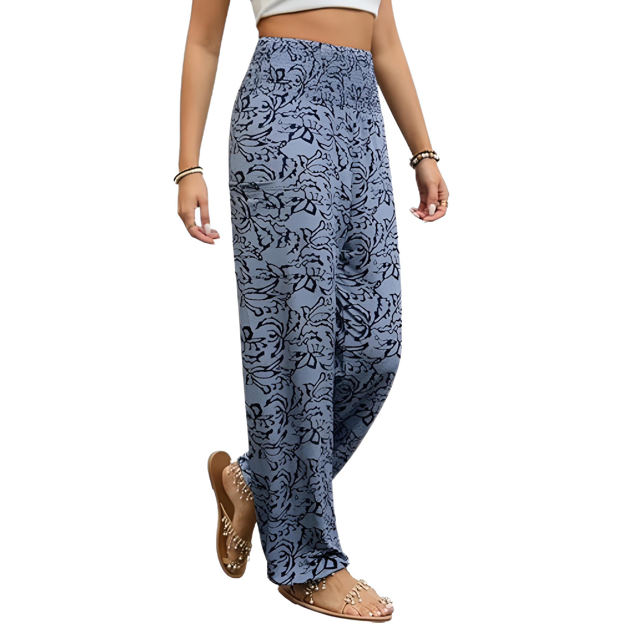 High Rise Printed Yoga Boho Pants With Pockets For Women