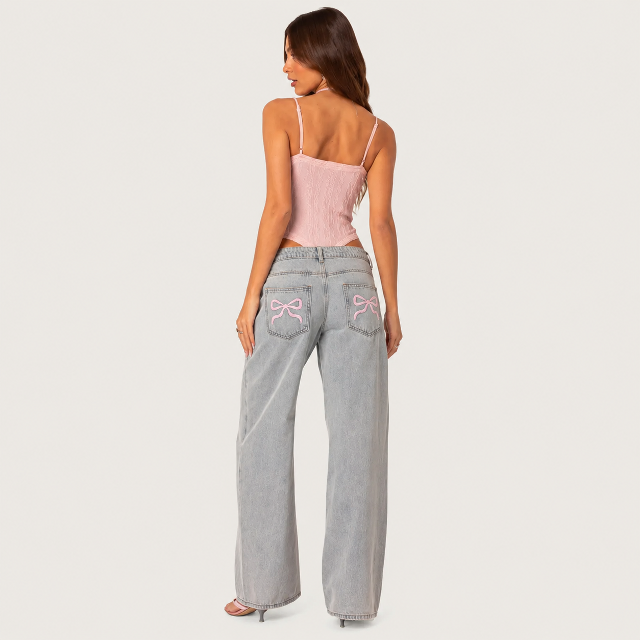 Bow Pocket Low Rise Baggy Jeans For Women